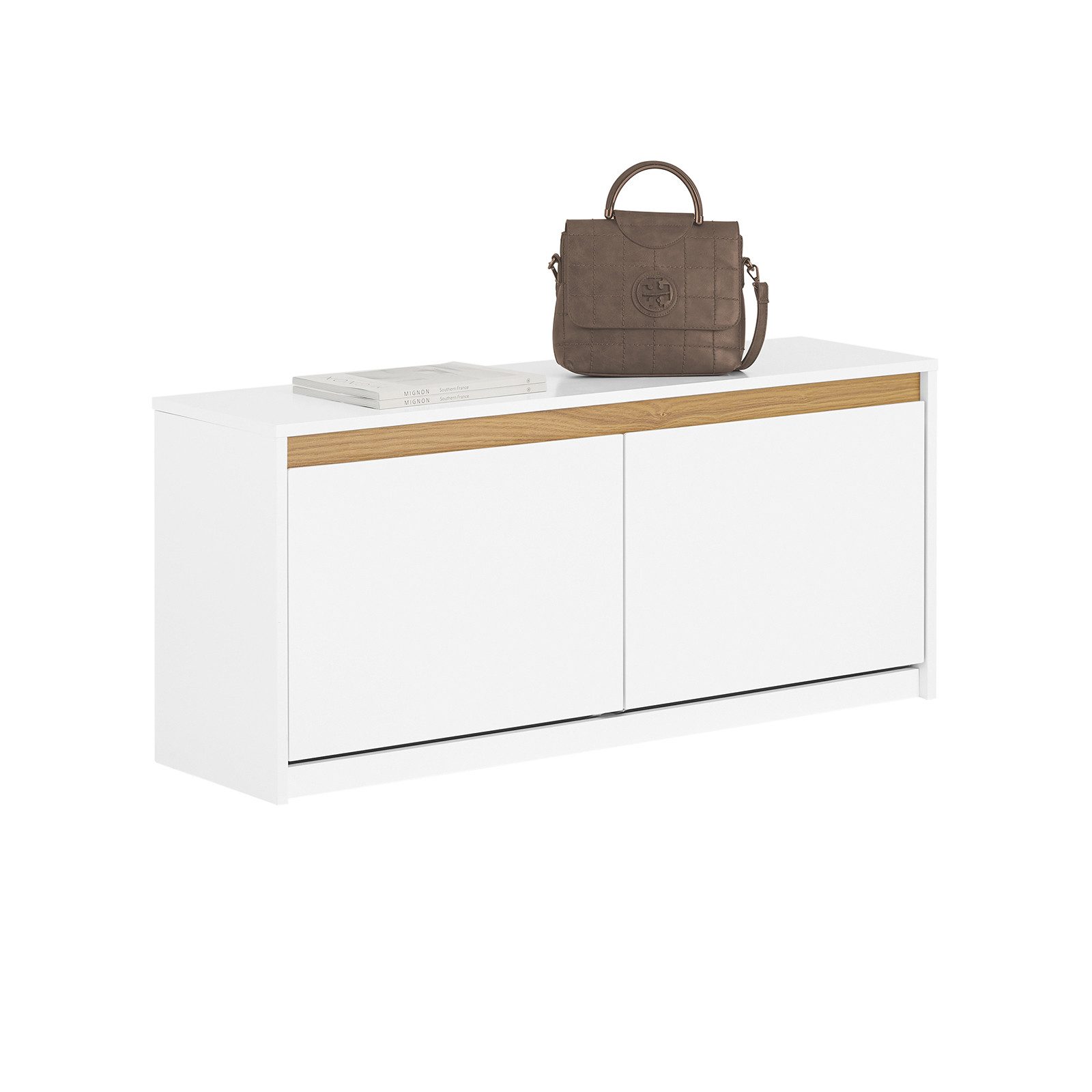 SoBuy Schuhkipper FSR171, Schuhbank Dielenbank, Sitzbank mit Stauraum, Schuhregal, Sitzkommode Schuhschrank mit 2 Klappen, gepolstert, Fach unter Kissen