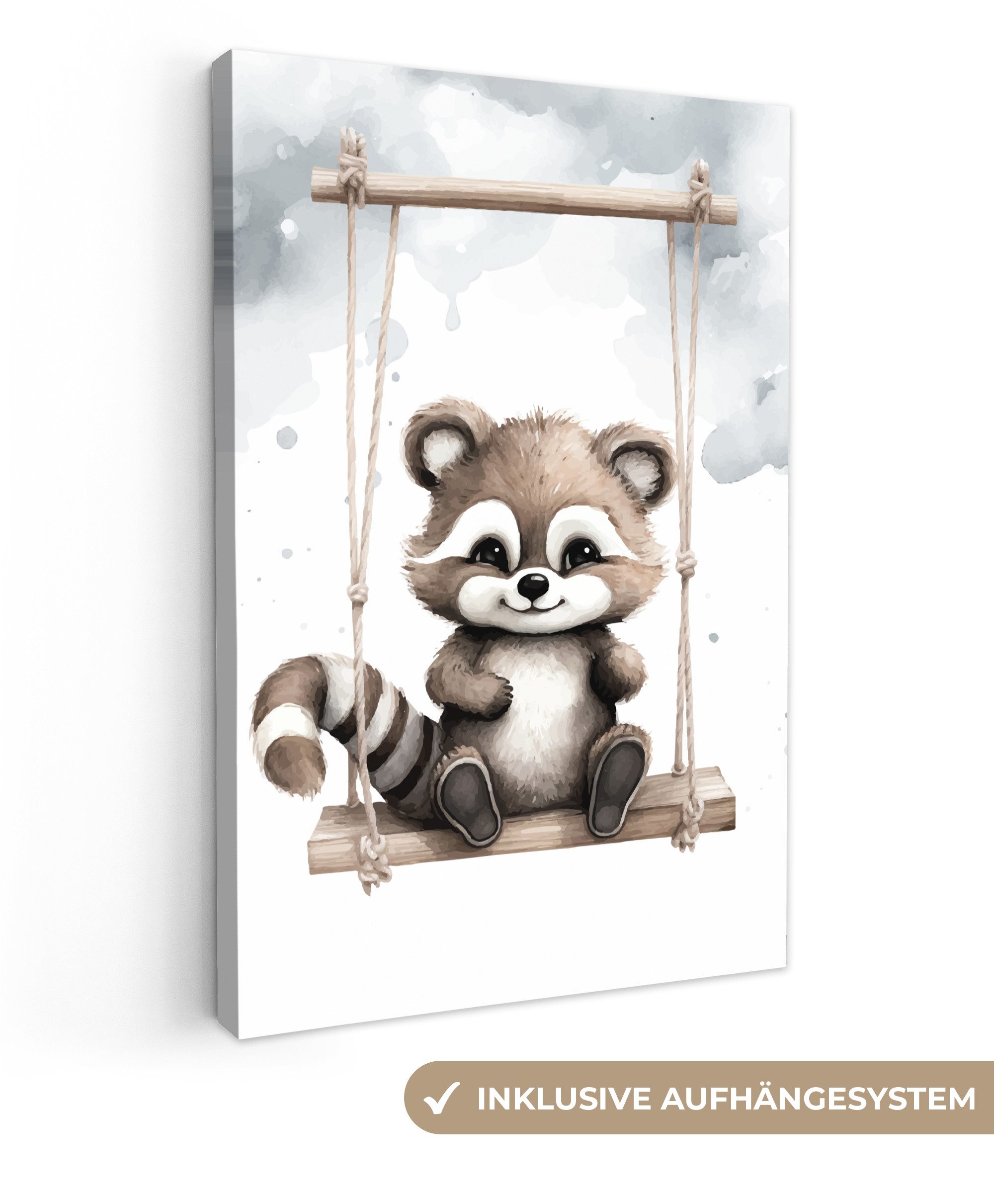 OneMillionCanvasses® Leinwandbild Waschbär - Tier - Kinder, Fotodruck (1 St), Leinwand Canvas Wandbild, Wanddekoration 20x30 cm
