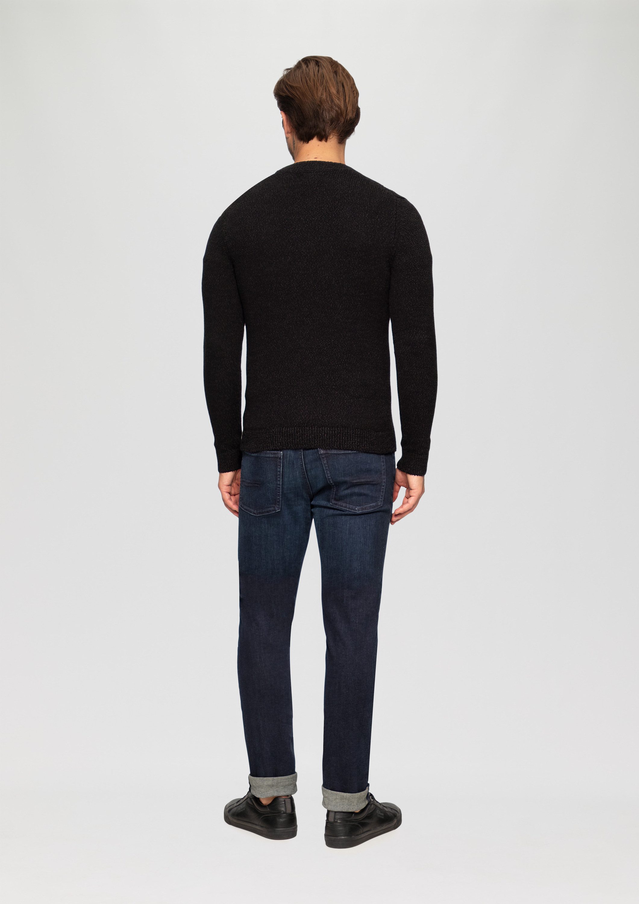 s.Oliver Longpullover Strickpullover Strukturierter Baumwollpullover mit V-Ausschnitt