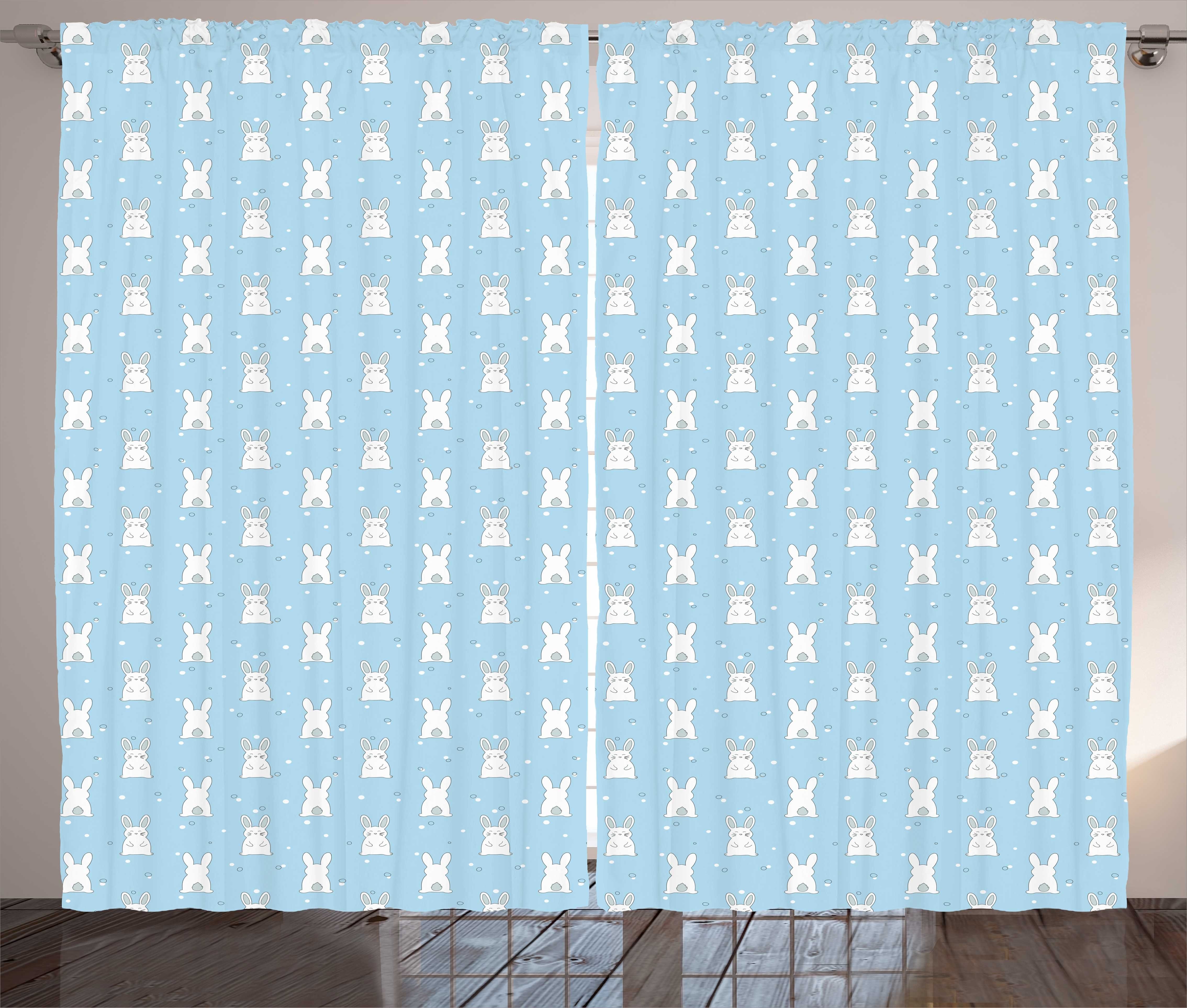 Gardine Schlafzimmer Kräuselband Vorhang mit Schlaufen und Haken, Abakuhaus, Osterhase Häschen-Cartoon