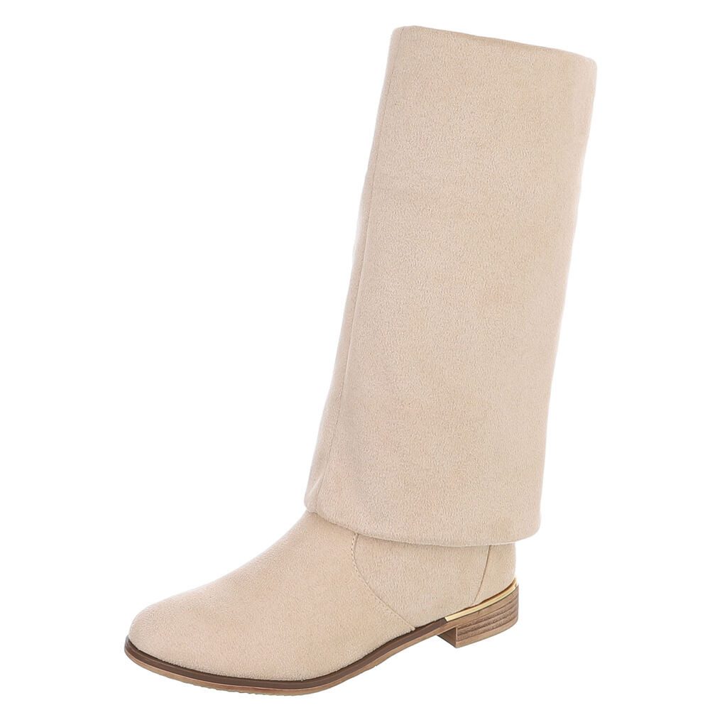 Ital-Design Elegante Overknee-Stiefel aus weichem Material für Damen Stiefel (90727016) Blockabsatz Overknees in Beige
