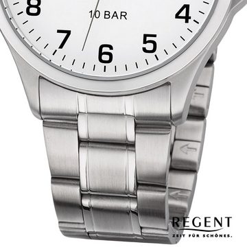 Regent Quarzuhr Regent Herren Uhr F-1190 Metall Quarz, (Analoguhr), Herren Armbanduhr rund, mittel (ca. 39mm), Metallarmband