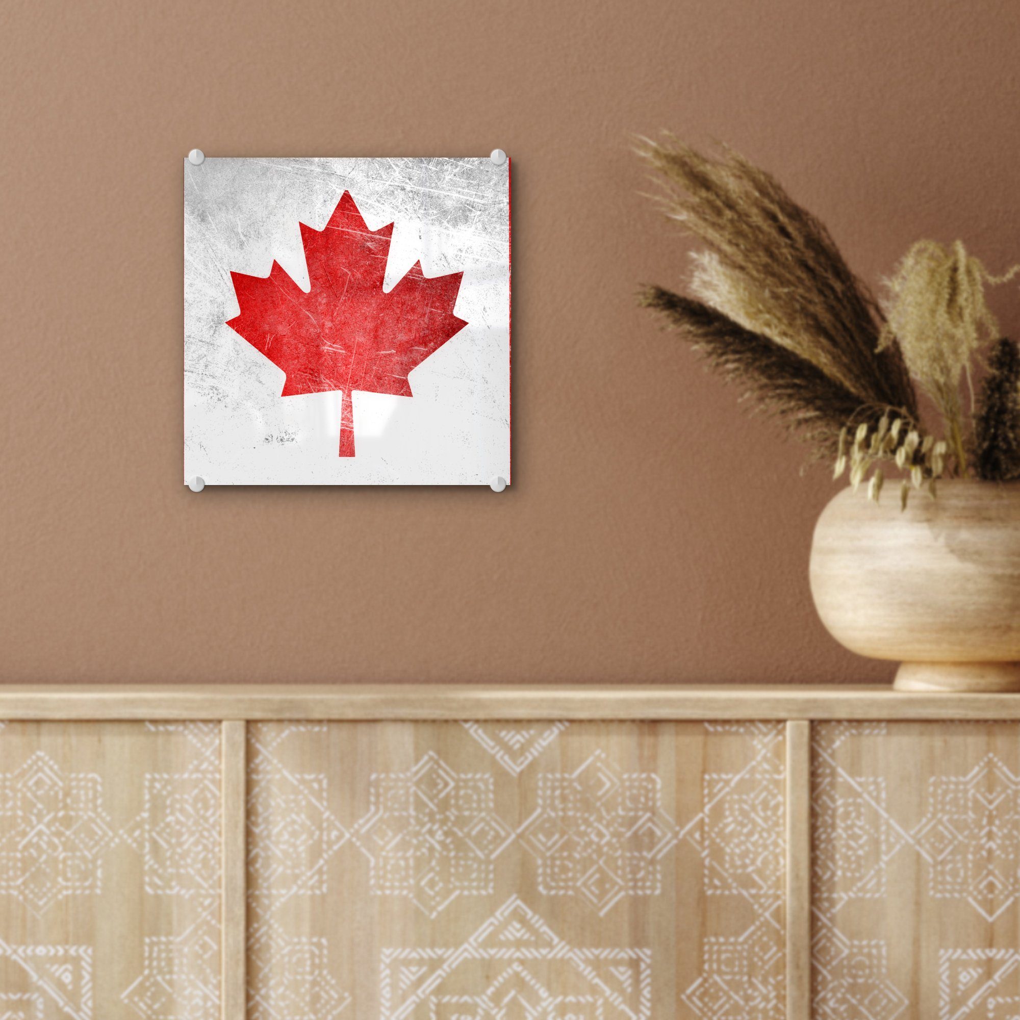 auf - Bilder Flagge Wandbild Wanddekoration Kanada MuchoWow St), auf auf Edelstahl, (1 - Acrylglasbild Foto Glas - Glas von Glasbilder