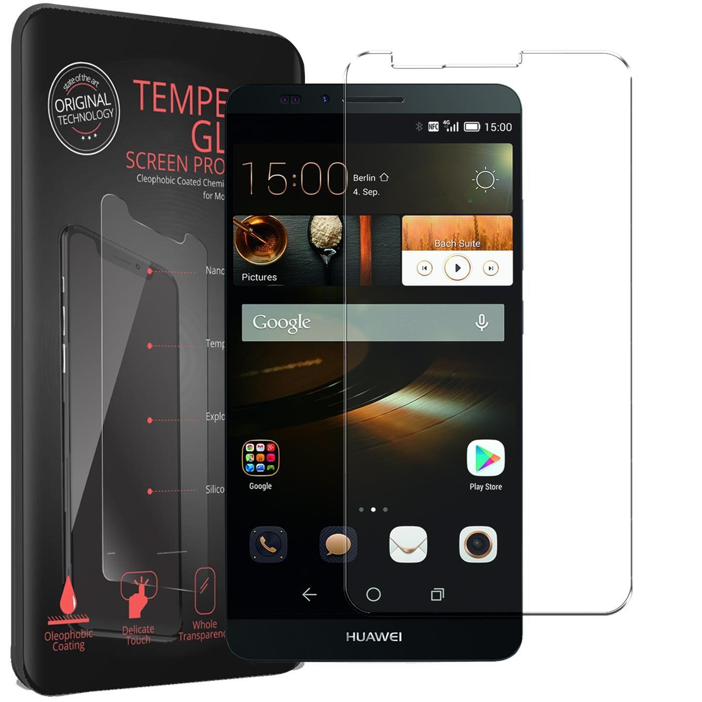 CoolGadget Schutzfolie Panzerfolie für Huawei Mate 7, (9H Härtegrad, 2x Schutzglas, 1xReinigungset), Displayfolie Panzer Schutzfolie 2 Stück für Huawei Mate 7 Glas Folie