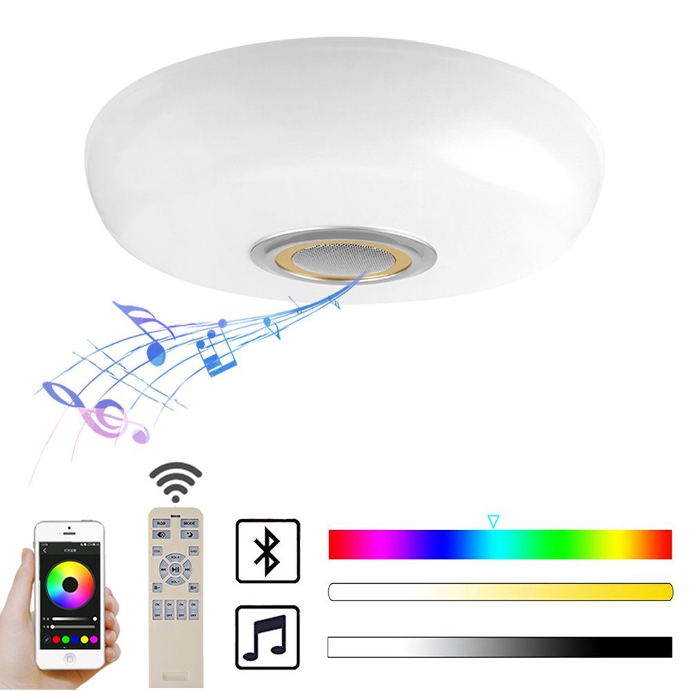 Natsen Deckenleuchte, LED fest integriert, mit Bluetooth Lautsprecher LED  RGB Deckenlampe, voll dimmbar mit Fernbedienung & APP Steuerung, 45 * 10 cm  (Gold)
