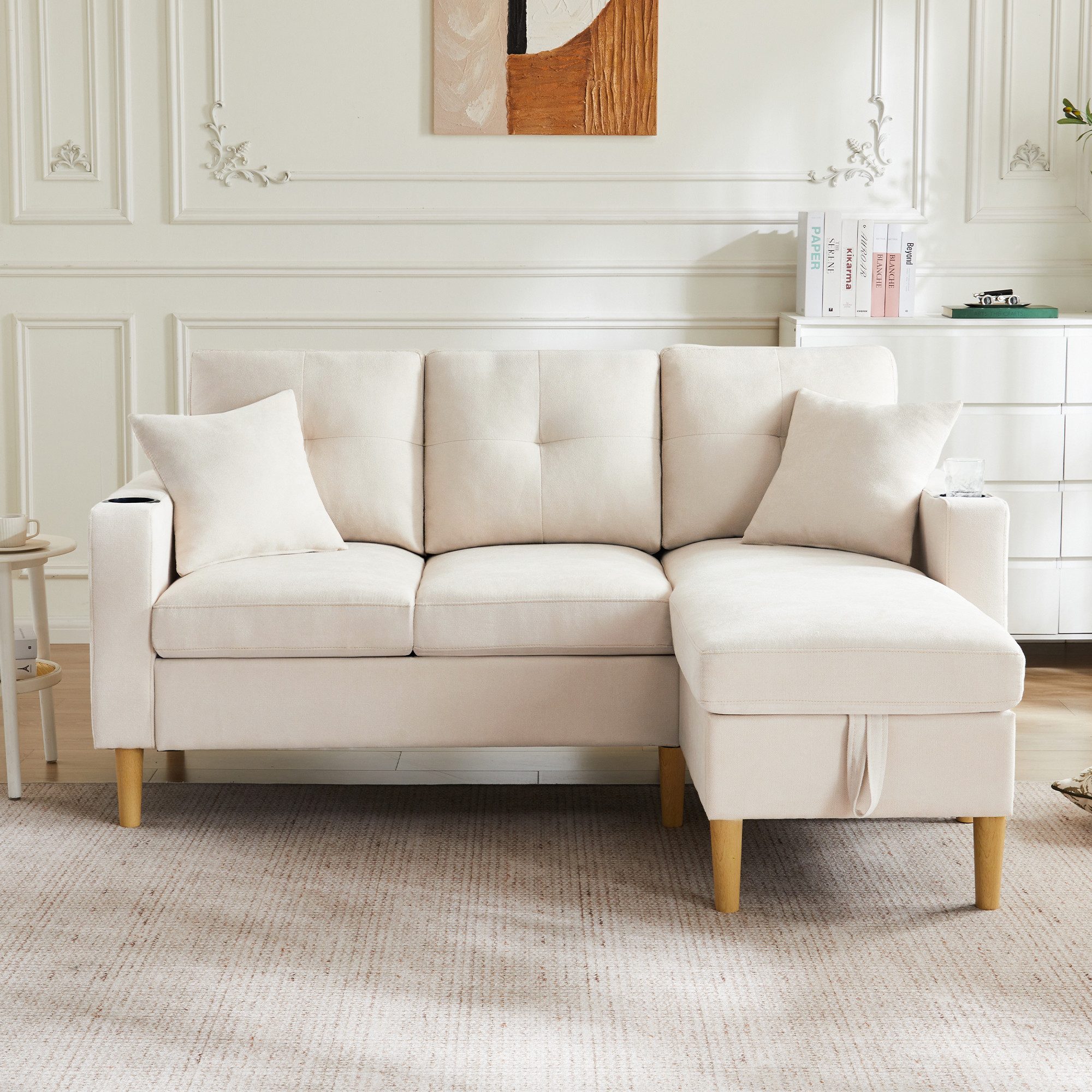 STILVORA Ecksofa 3-Sitzer-Sofa mit Kissen,Chaiselongue&Getränkehalter,Relax günstig online kaufen