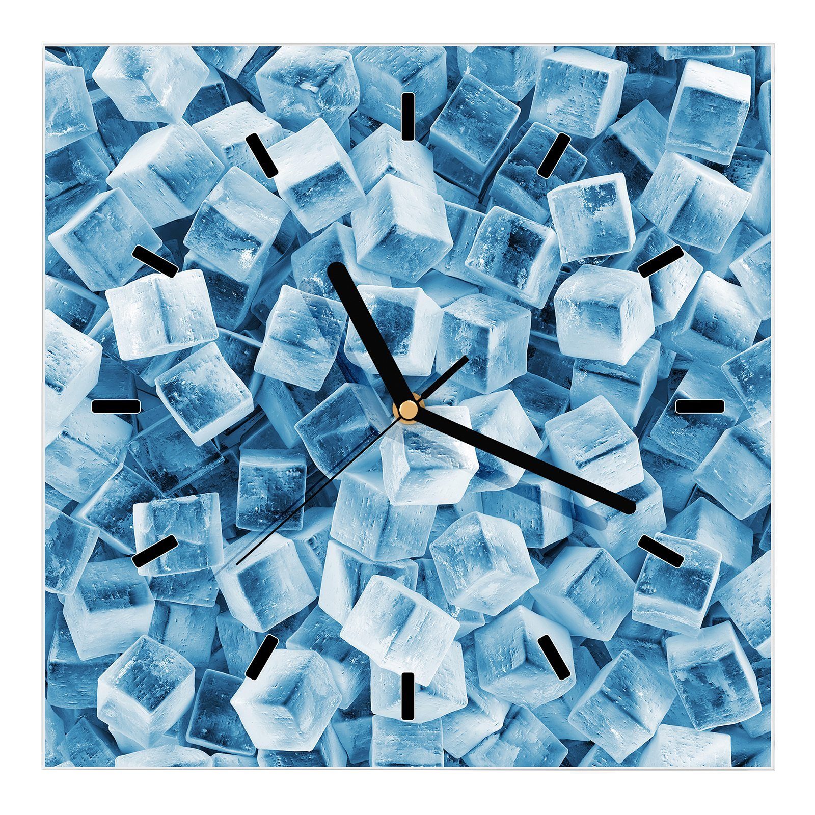 Primedeco Wanduhr Glasuhr x Wanduhr aus cm 30 30 Eiswürfeln mit Größe Motiv Wandkunst Meer