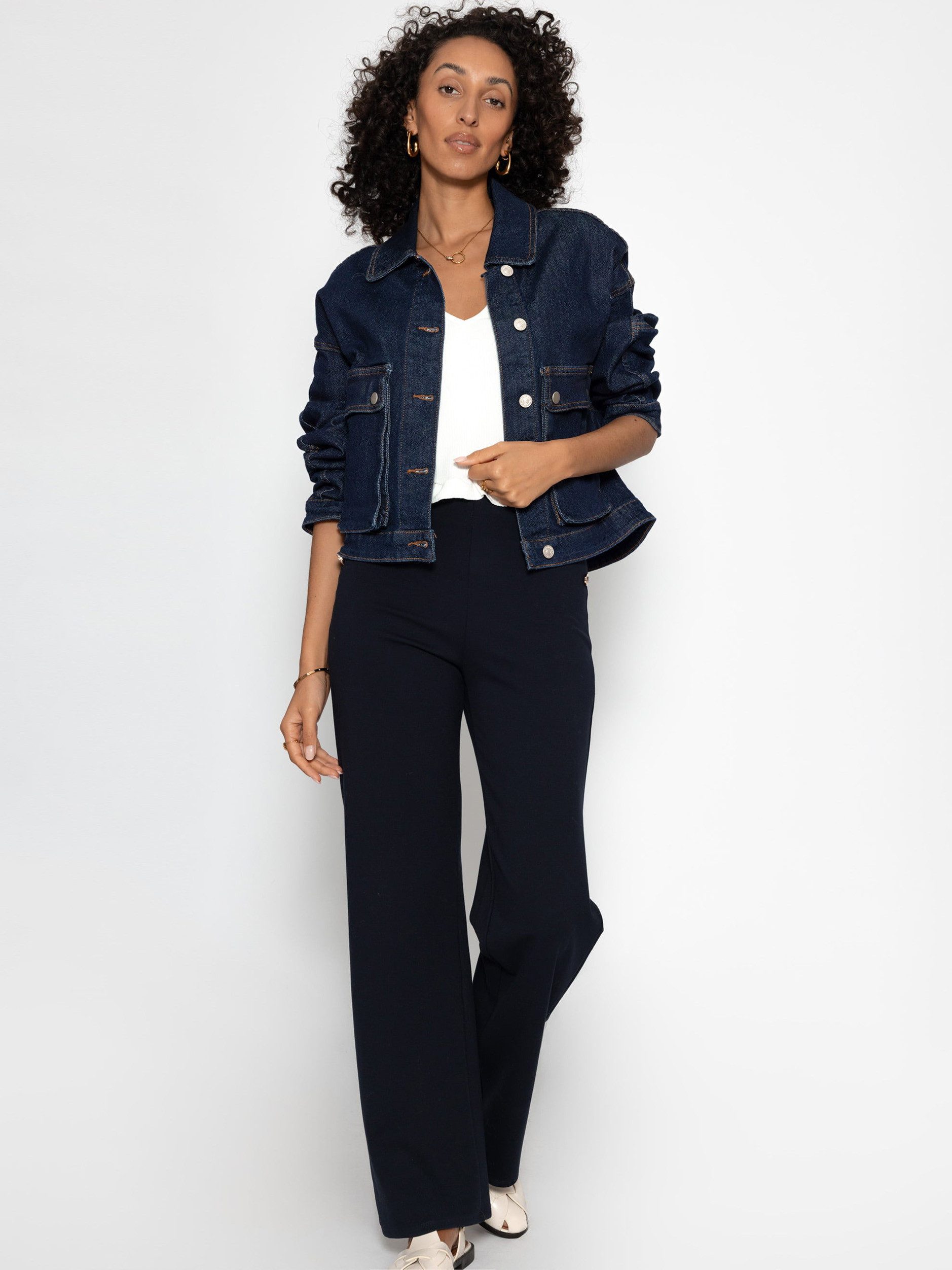 SASSYCLASSY Jeansjacke Oversize Jeans Jacke mit Taschen für Damen Jeans Jacke mit großen Seitentaschen lässiger Schnitt dunkelblau