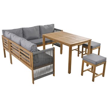HAUSS SPLOE Gartenlounge-Set mit Kissen, Tisch und Stühle für 7–8 Personen,Akazie, grau