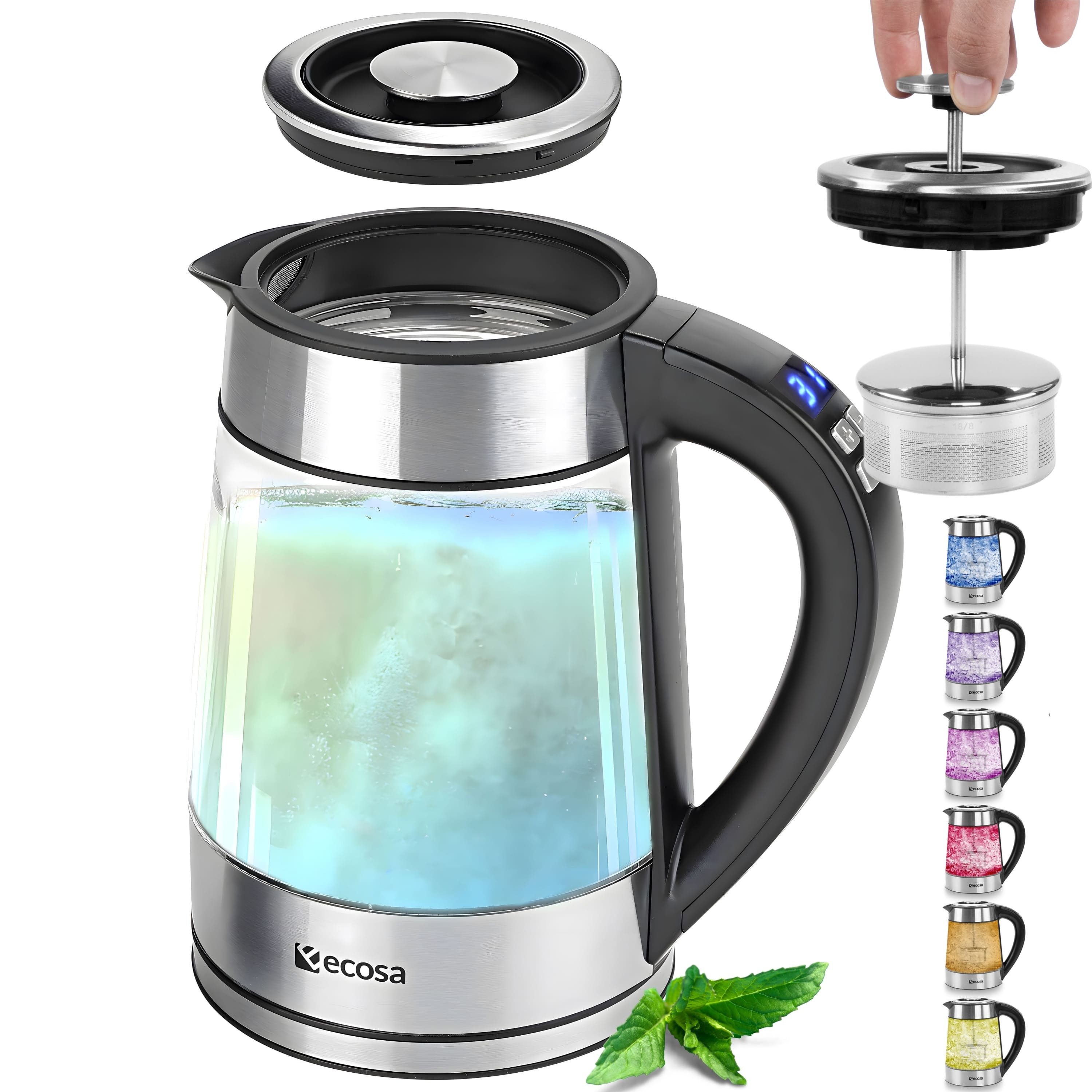 ecosa Wasserkocher EO-666, 1.7 l, 2200 W, Temperatureinstellung,LED-Beleuchtung,Edelstahl,BPA-frei,Farbwechsel