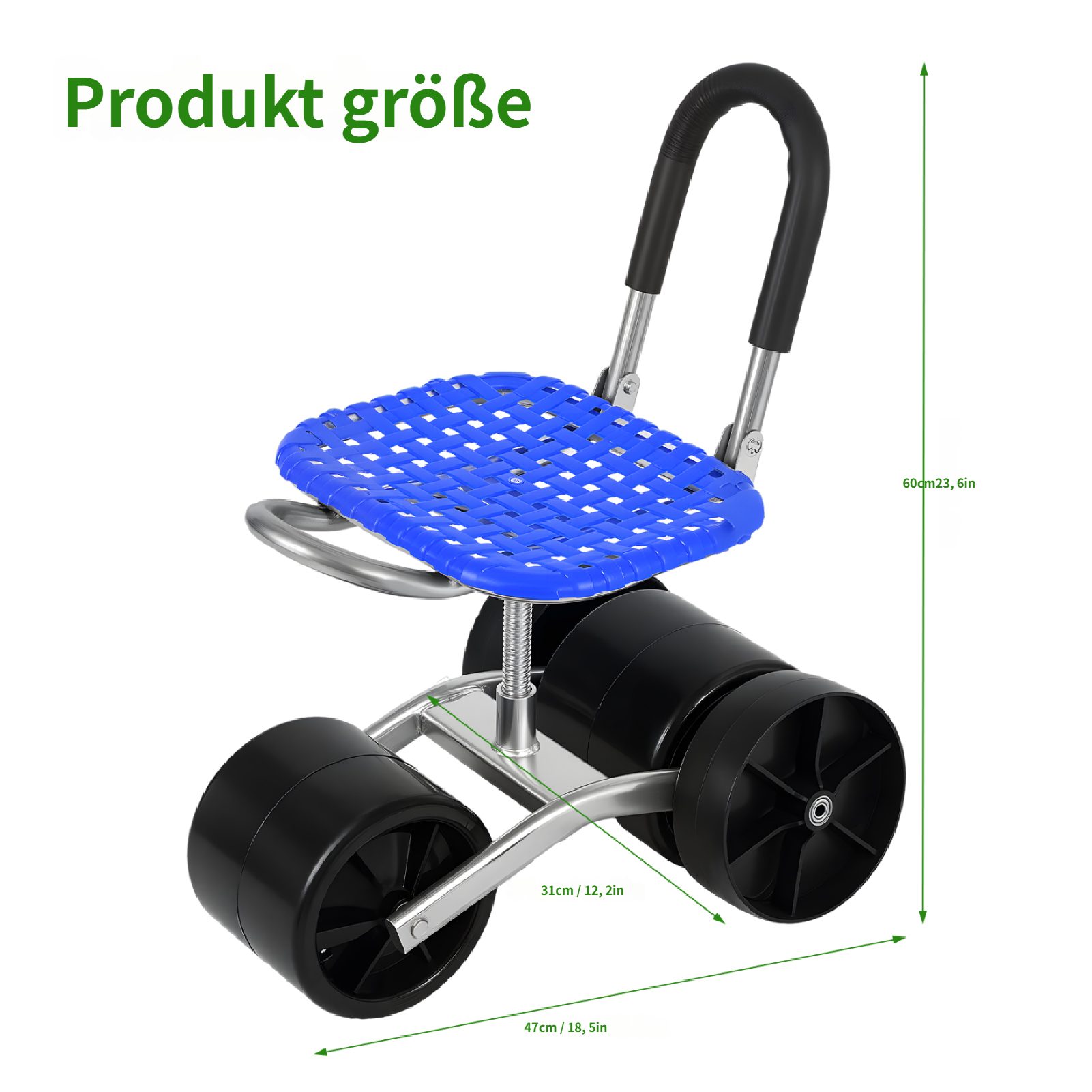 Rutaqian Bürowagen Gartenhocker mit Rädern, Rollbarer Gartenwagen mit 360-Grad-Drehsitz, höhenverstellbar Rollwagen Gartensitz Belastbarkeit 330lbs – Bild 2 von 5