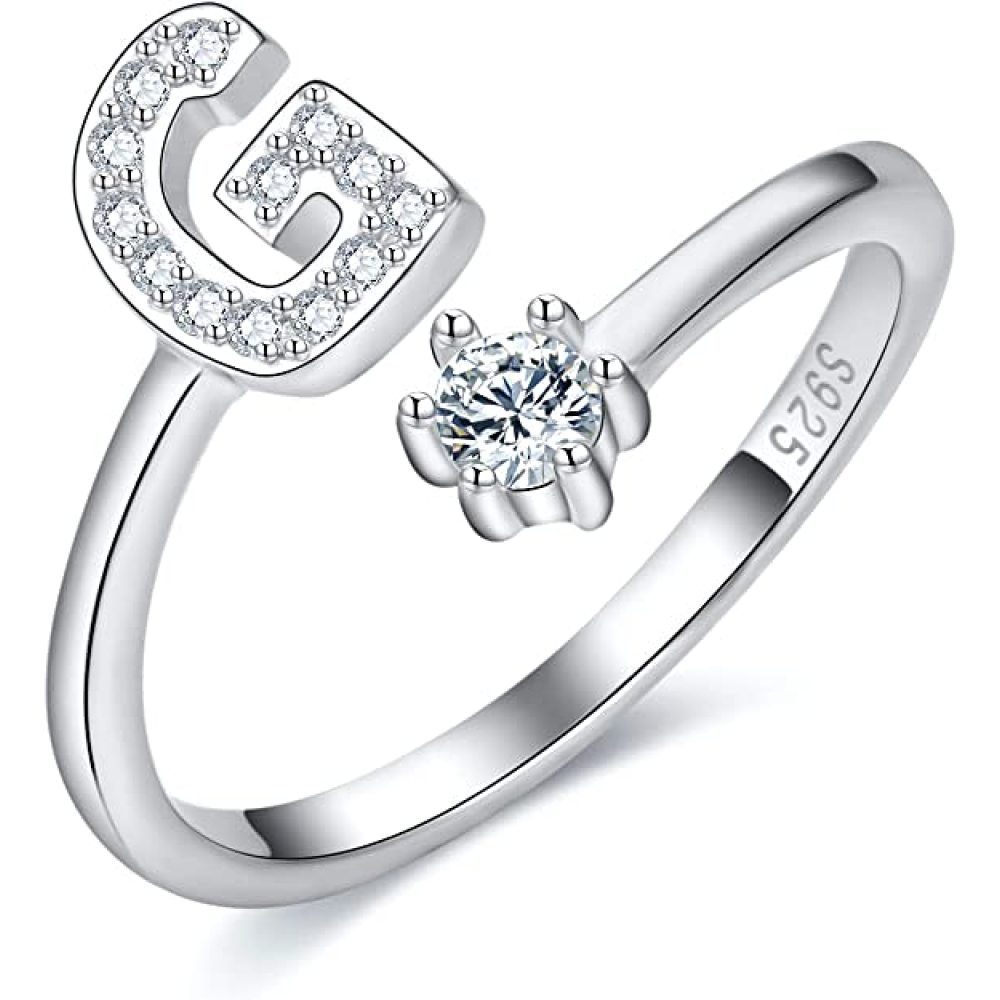 GelldG Silberring Damen Mädchen Buchstabe Ring 925 Sterling Silber Offener Verstellbare ‎‎Silber(Stil:G)