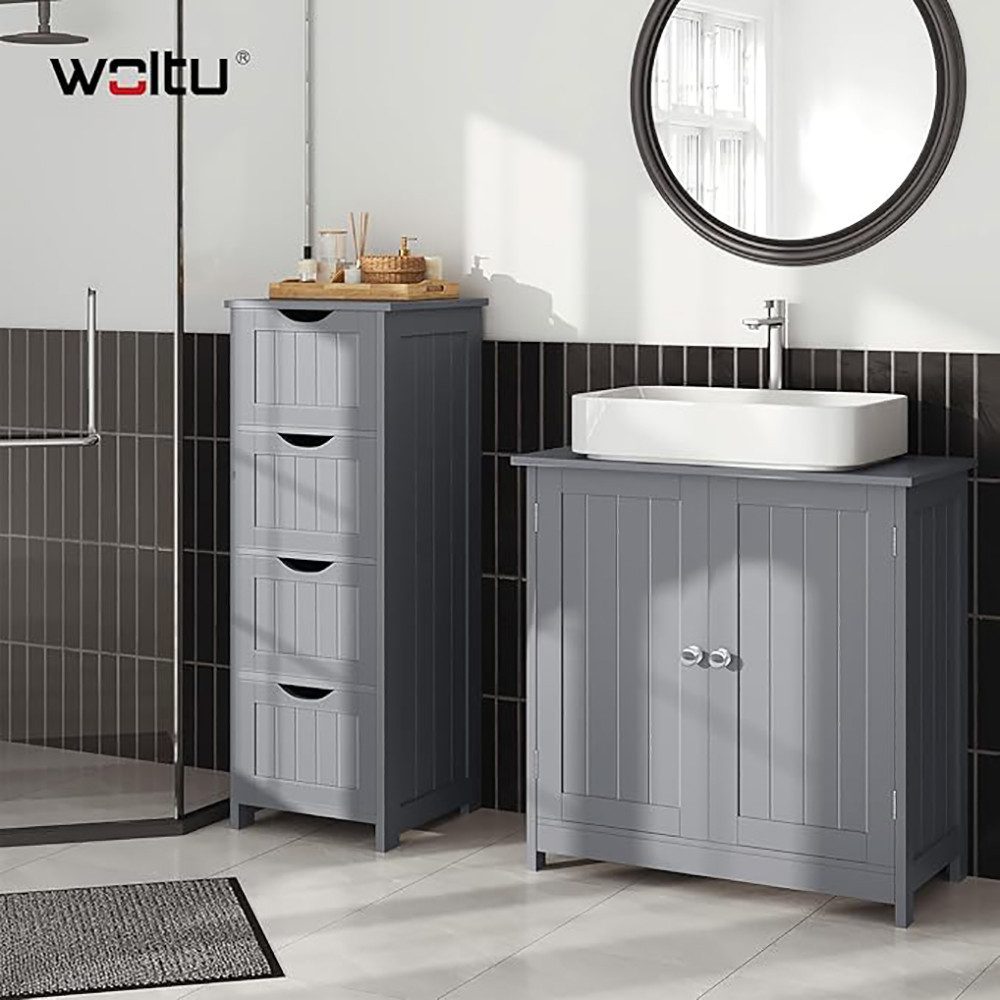 Woltu Waschbeckenunterschrank (1-St) Badezimmerschrank mit 2 Türen, 60x60x30cm, Holz
