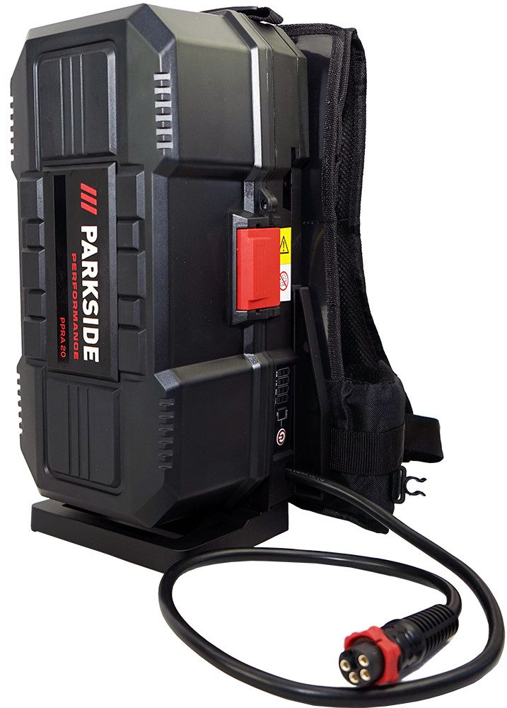 PARKSIDE PERFORMANCE® Werkzeugtasche 20V/40V Akku Rucksack PPRA 20 (ohne Akkus) für 4 Akkus, Mit Steckplätzen für bis zu vier Li-Ion-Akkus (4x 20 V)