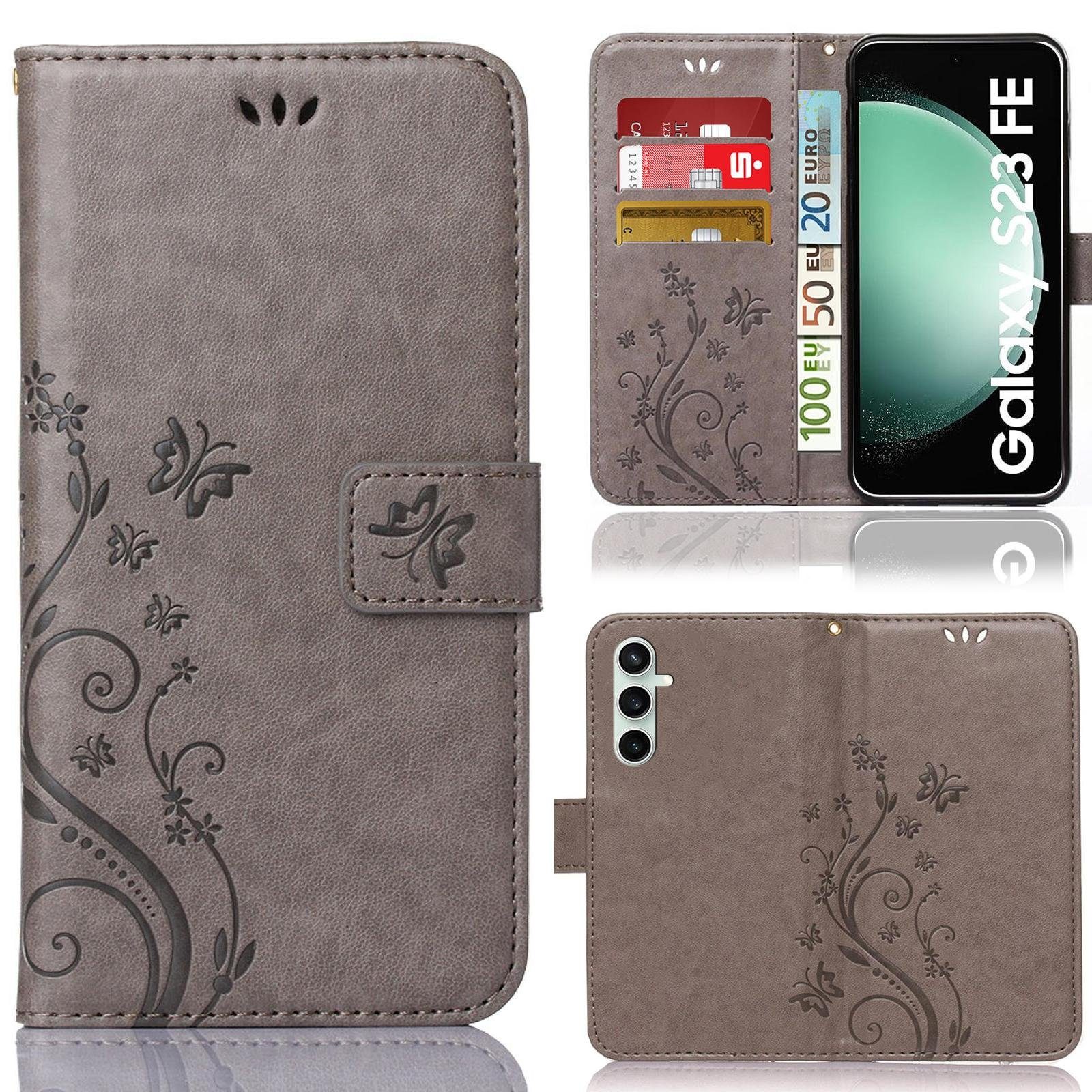 Numerva Handyhülle Bookstyle Flower für Samsung Galaxy S23 FE, Handy Tasche Schutzhülle Klapphülle Flip Cover mit Blumenmuster