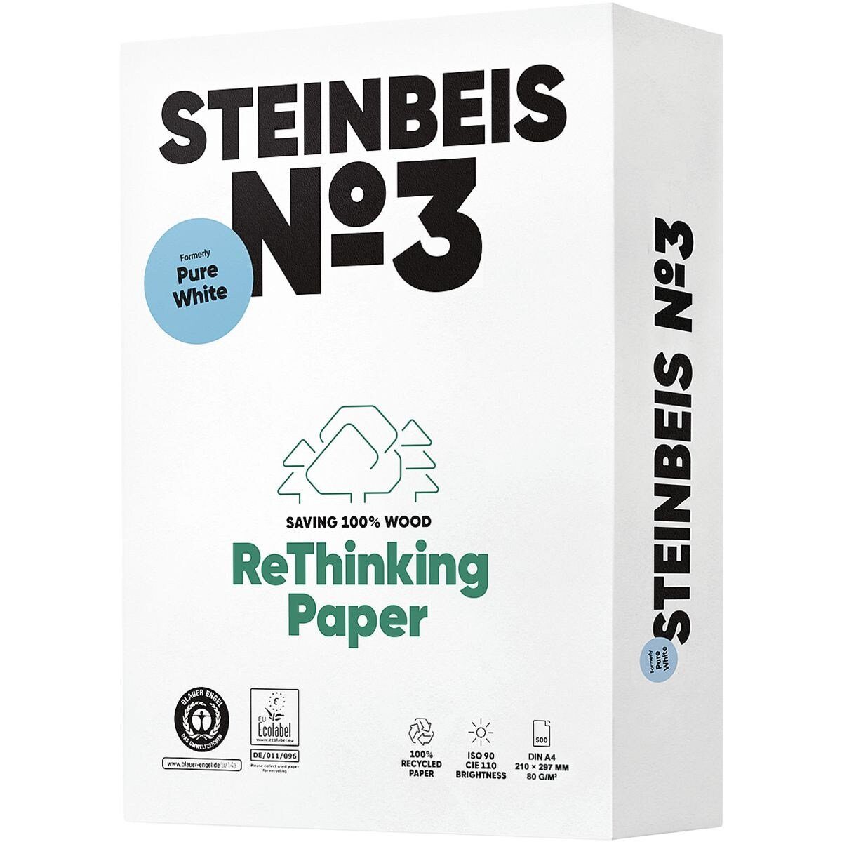 Format DIN Pure g/m², White, 500 80 CIE, A4, Recyclingpapier STEINBEIS 90 Blatt