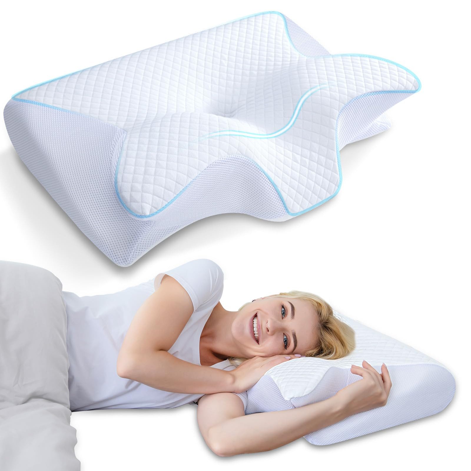 Kopfkissen Orthopädisches Nackenkissen Memory Foam – 2 Höhen, waschbarer Bezug