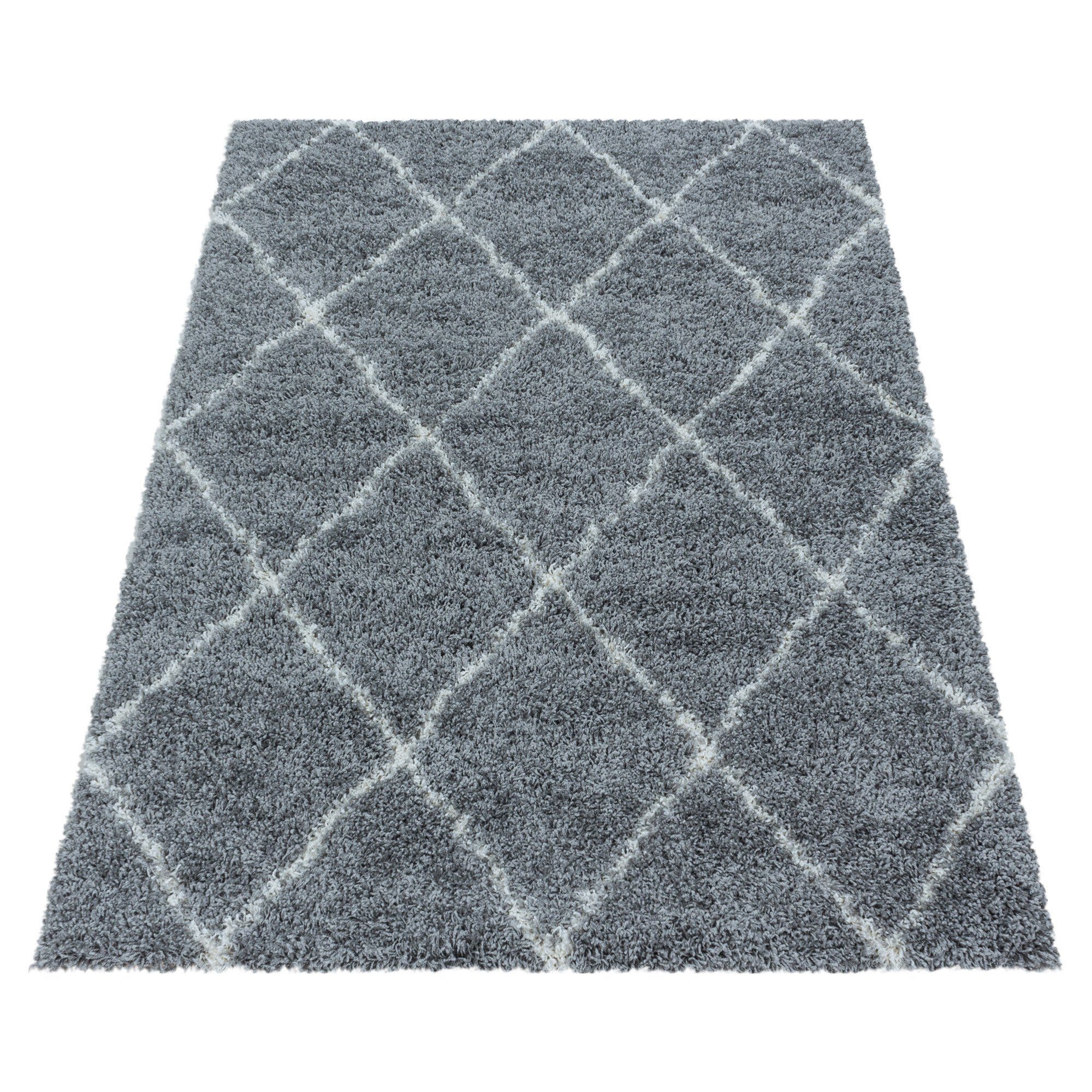 Hochflor-Teppich Langflorteppich kariert Hochflorteppich Shaggy Wohnzimmer, Angeycasa Grau