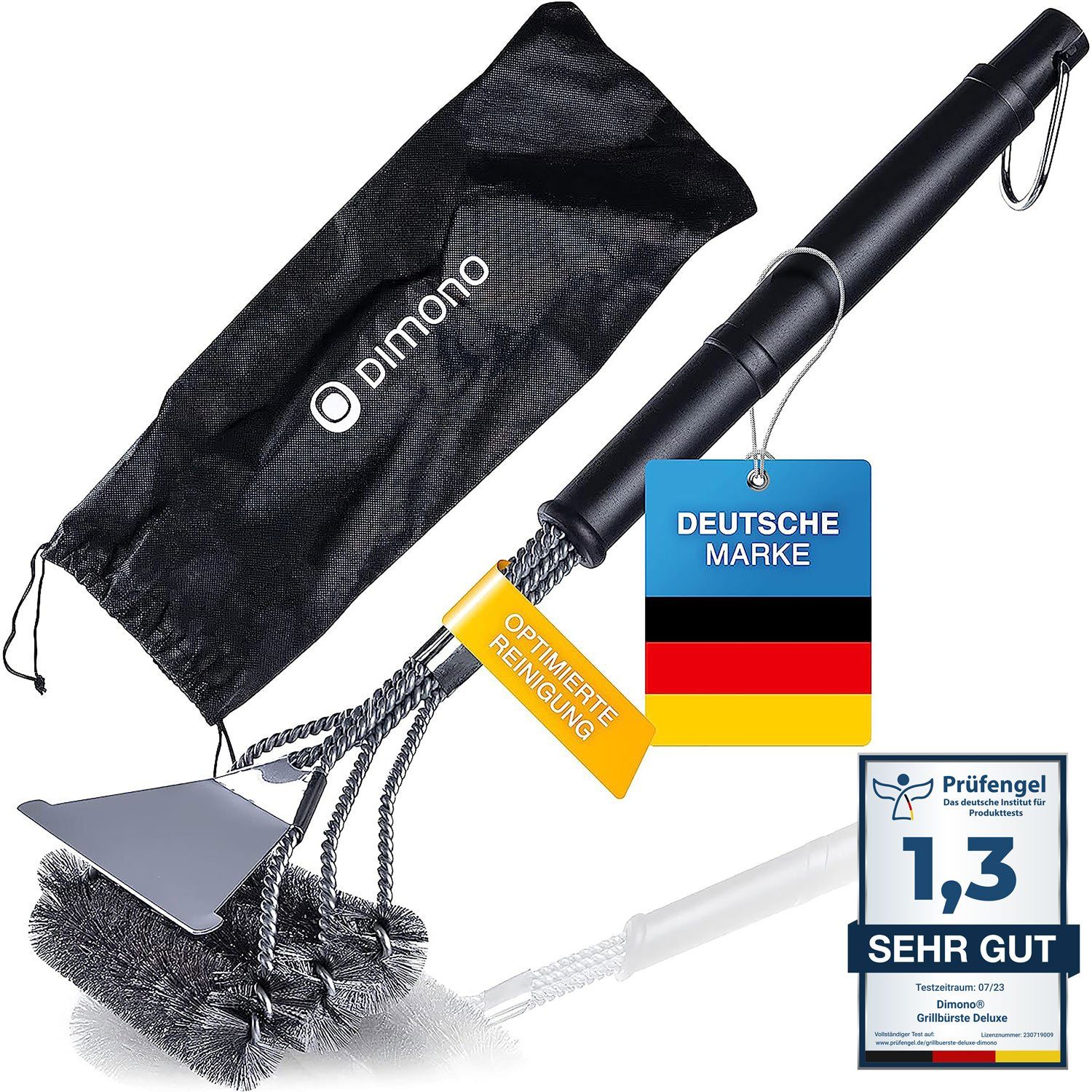 Dimono Grillbürste 360° Grillbürste aus Edelstahl – Hochwertiges BBQ Reinigungswerkzeug, Profi, BBQ, Bürste, (aus Edelstahl), mit Tasche