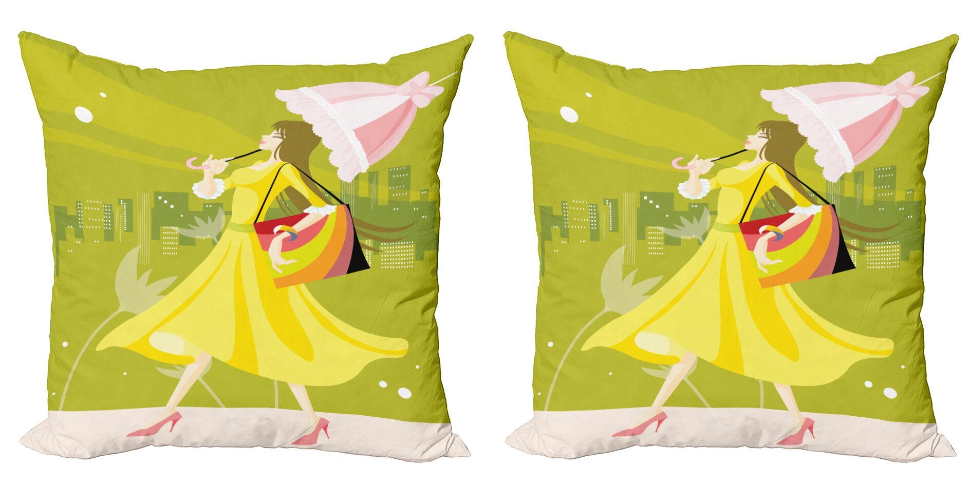 Kissenbezüge Modern Accent Doppelseitiger Digitaldruck, Abakuhaus (2 Stück), Regenschirm-Mädchen Weiblich