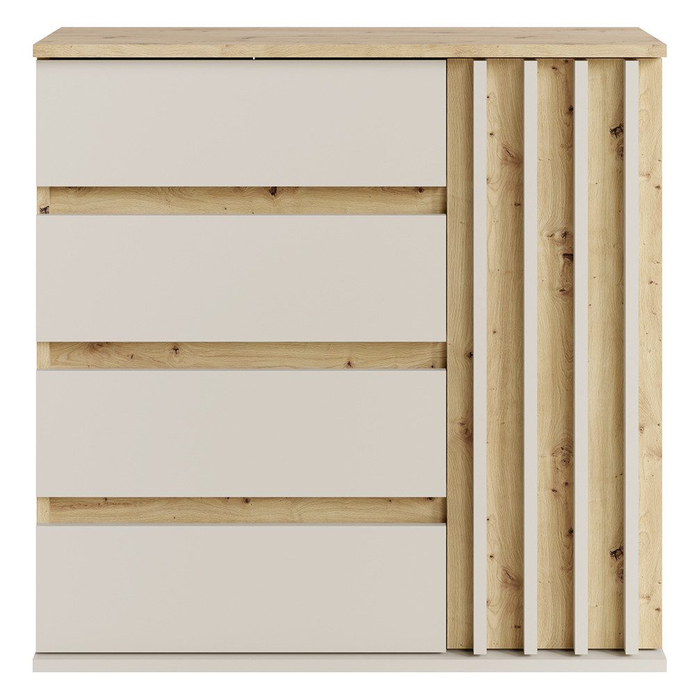 Lomadox Garderoben-Set DAVIS-166, (Spar-Set, 2-St., Kommode Garderobe), Eiche Dekor Kaschmir Beige Lamellen-Design grifflos modern