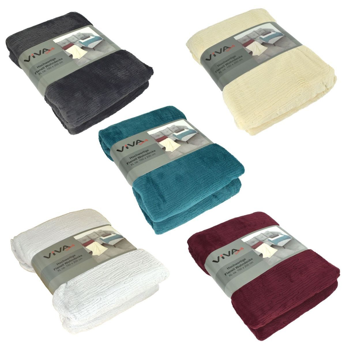 Wohndecke Kuscheldecke Flanell XL ca. 150x200cm 3D Prägung 5 Farben Wohndecke, VIVA, extra weich