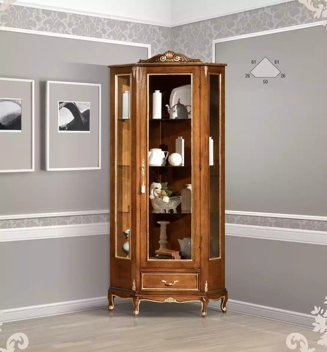 Vitrine Elegante Vitrine aus braunem Holz im klassischen Design