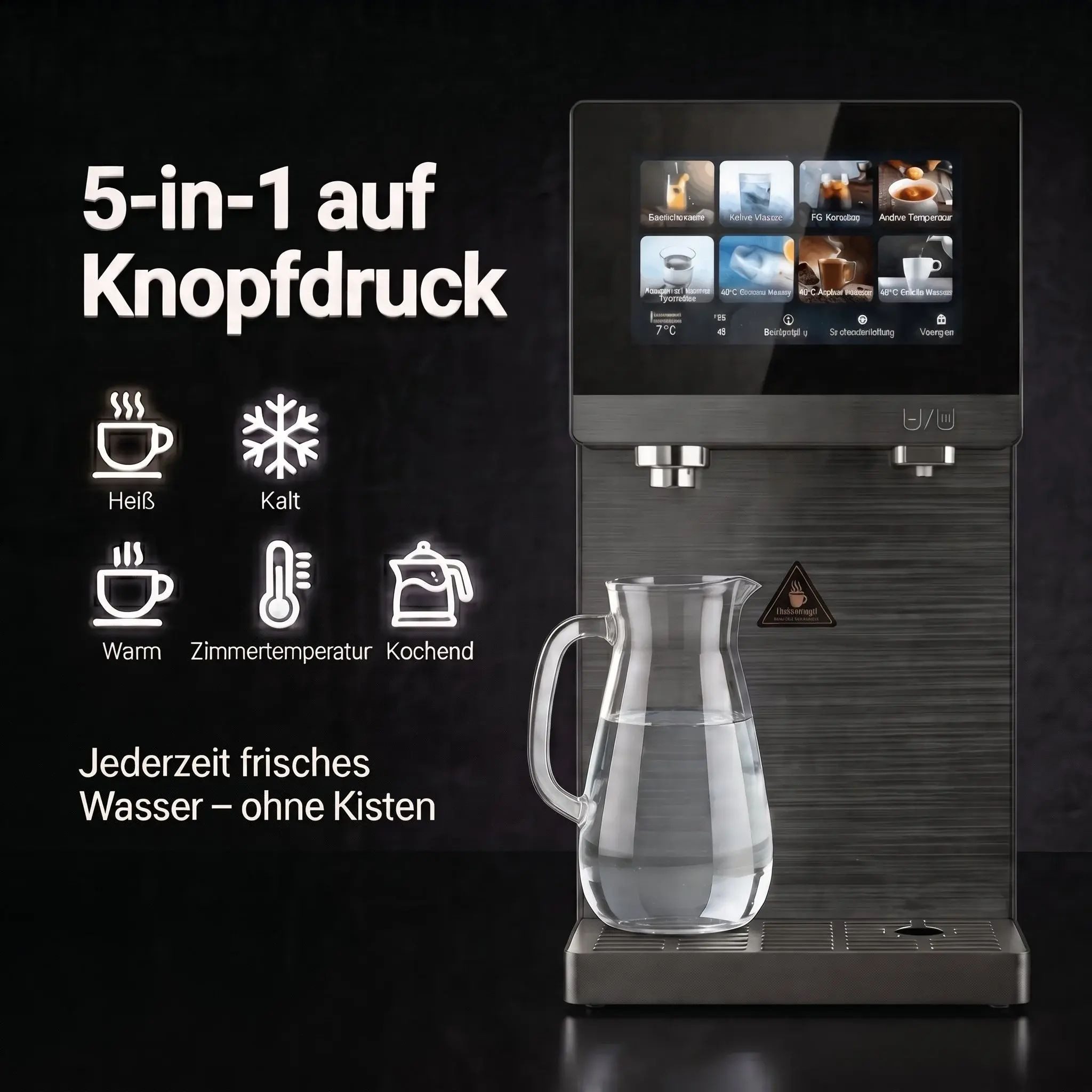 SPRUDELUX Wassersprudler PRO TOUCH 5-in-1 Wasserspender mit Sprudel, Heiß- & Kaltwasser, Umkehrosmose mit UV-Hygiene, Touchdisplay, Festwasseranschluss & Tank – Bild 4 von 5