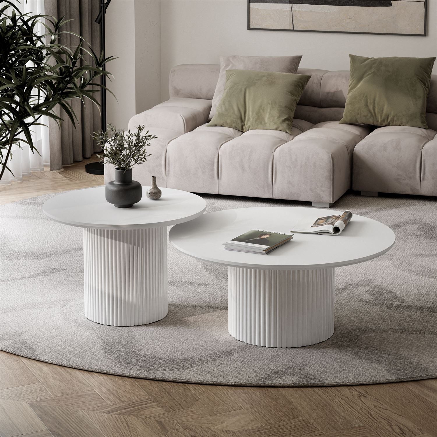 Lookway Couchtisch OVI-Tischset mit geriffelter Basis (2er Set), Durchmesser: ⌀80 cm und ⌀60 cm, Höhe: 36/42 cm – Bild 2 von 5