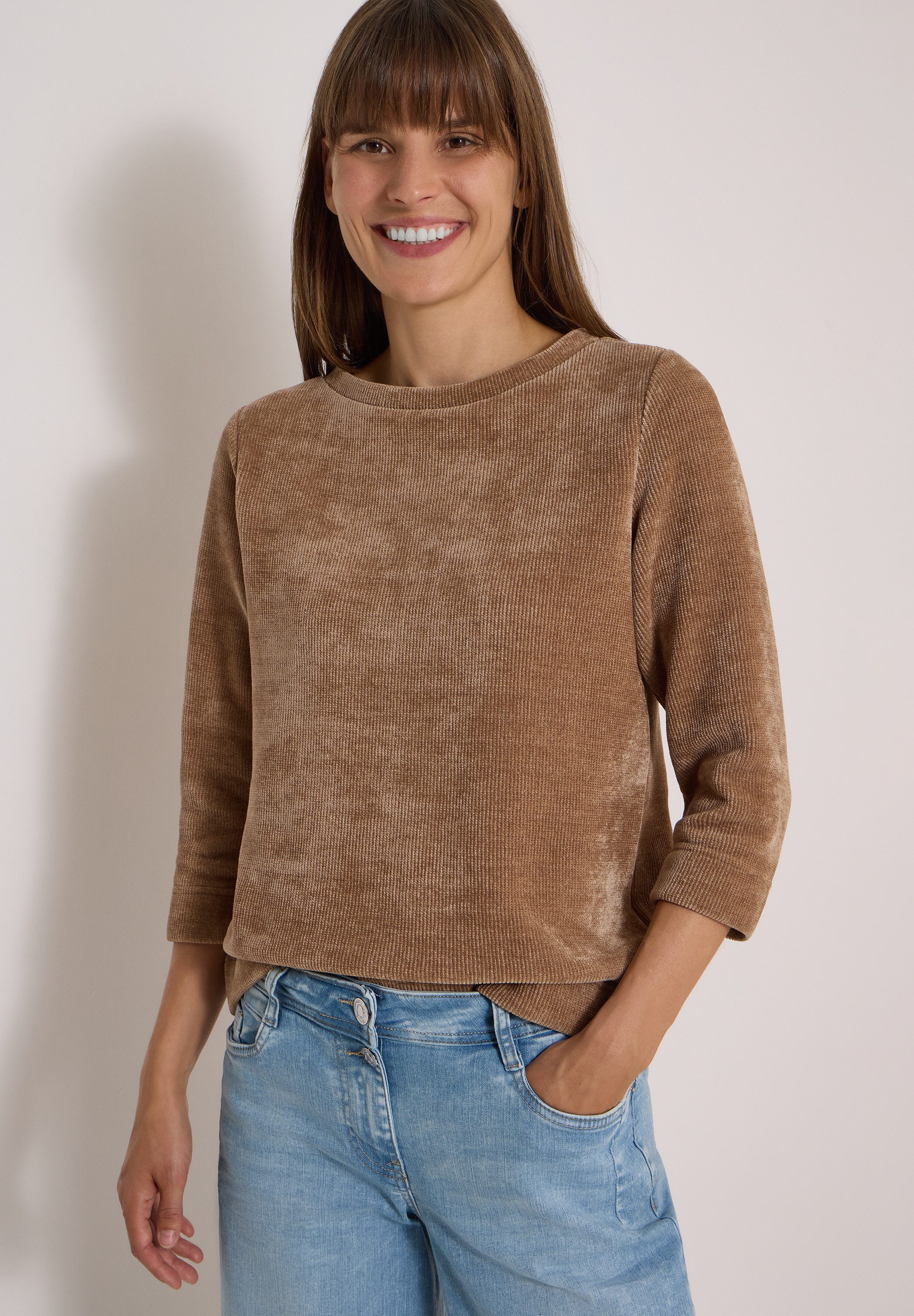 CECIL 3/4-Arm-Shirt aus Cord mit Boat Neck