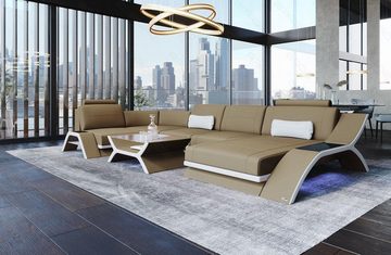 Sofa Dreams Wohnlandschaft Stoffsofa Couch Sofa Calabria U Form Polstersofa, Mikrofaser, mit LED, USB_Anschluss, Stauraum, Designersofa