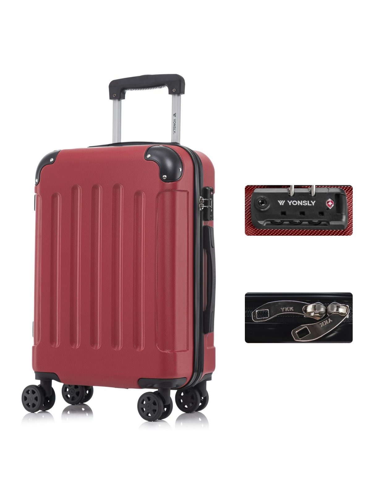 YONSLY Hartschalen-Trolley Premium Hartschalen-Reisekoffer Trolley Kabinenkoffer, 4 Rollen, TSA-Schloss, YKK-Reißverschluss, austauschbare Rollen & Griffe