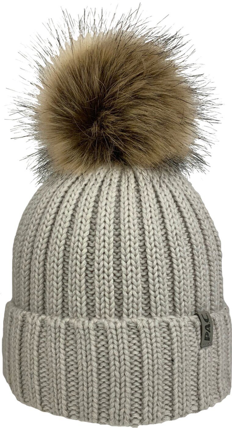 P.A.C. Strickmütze PAC SMU Mary PomPom Recycled Beanie Grey Melange-Berry