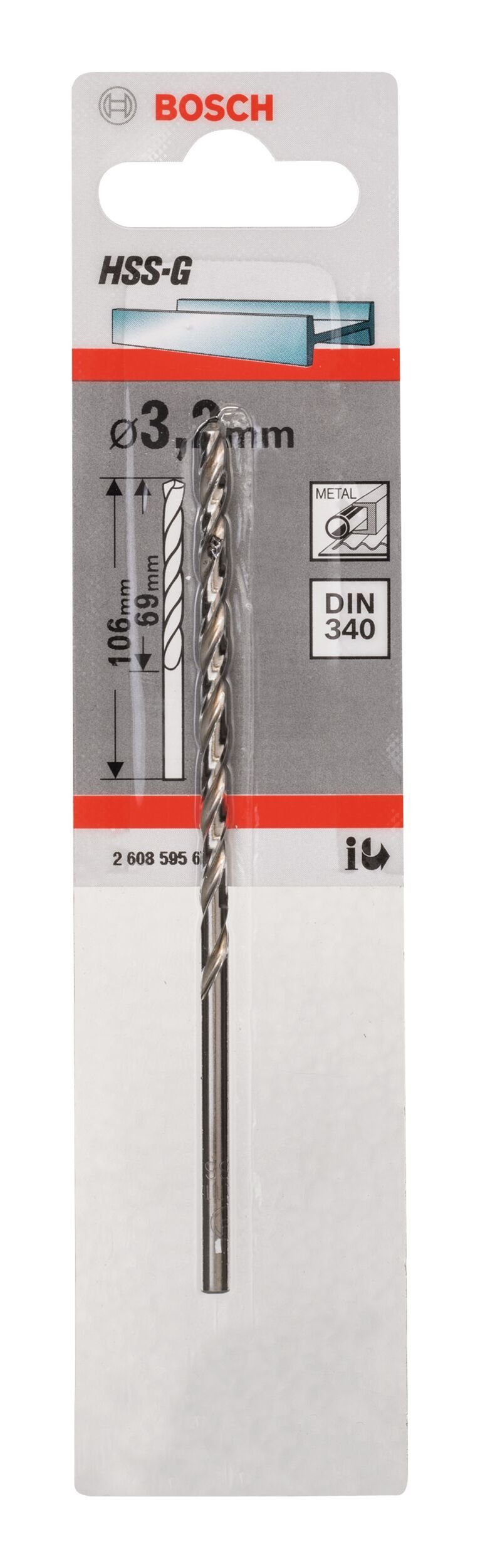 106 3,2 Metallbohrer, - mm - 69 HSS-G x (DIN 1er-Pack x BOSCH 340)