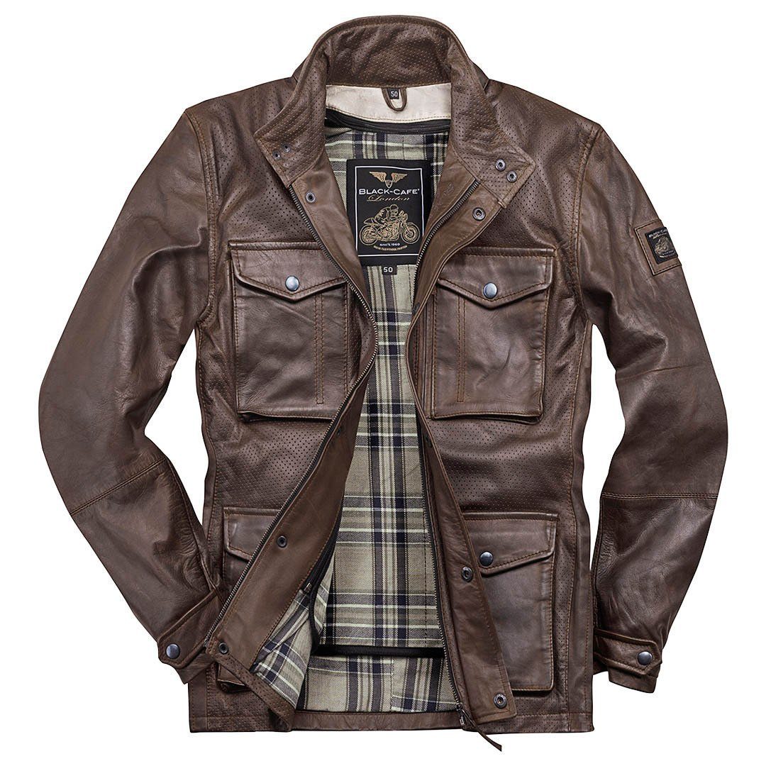 Black-Cafe London Motorradjacke Brown Lederjacke Manhattan