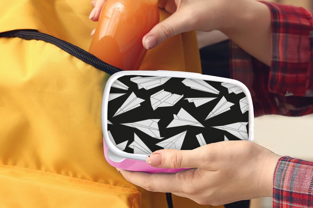 Brotbox Snackbox, rosa MuchoWow Kunststoff, Erwachsene, Brotdose - Flugzeuge, Lunchbox Kunststoff Papier Kinder, - Mädchen, (2-tlg), für Design