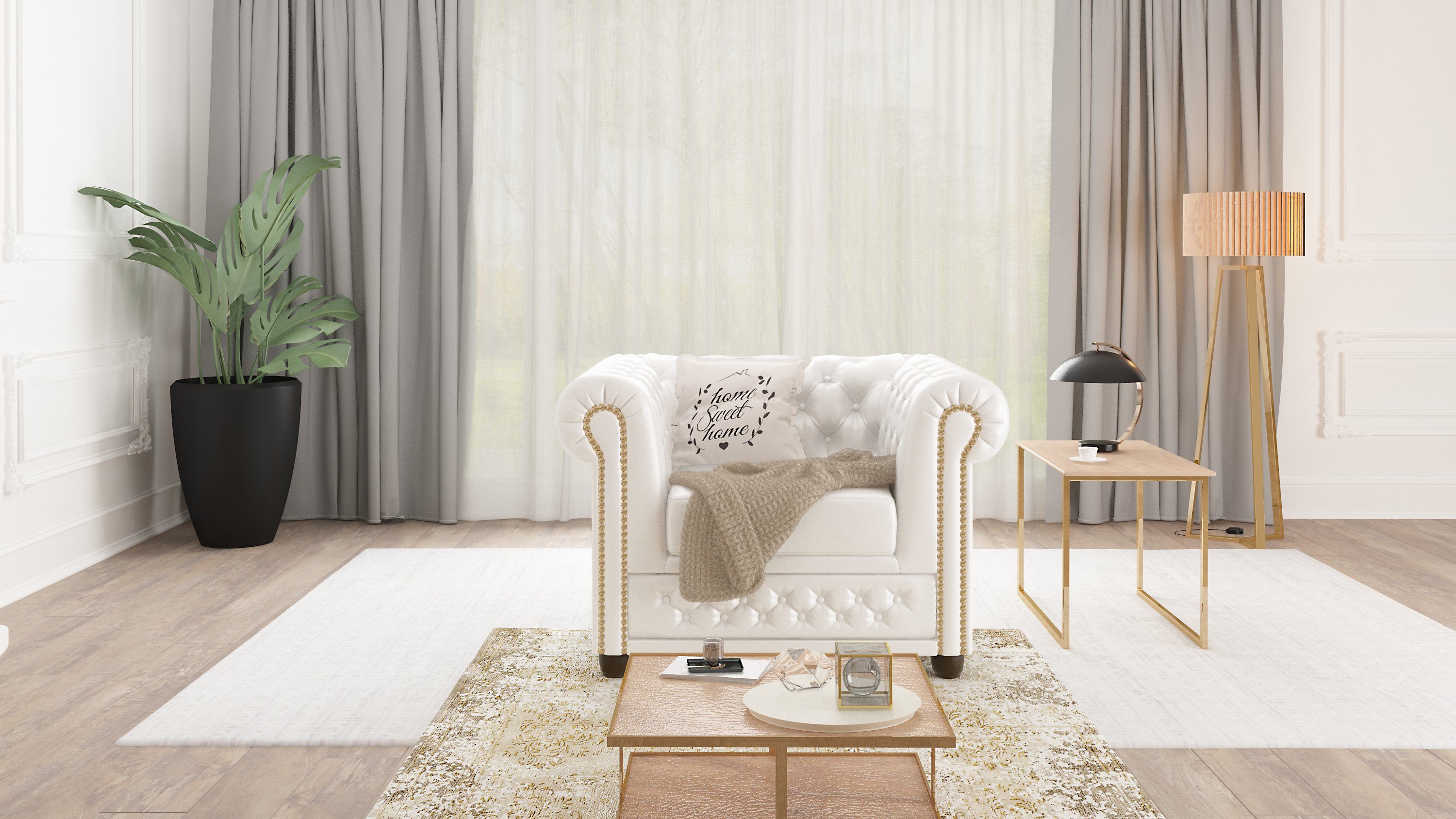 S-Style Möbel Chesterfield-Sessel Jeff aus veganem Leder mit Holzfüßen, mit Wellenfederung