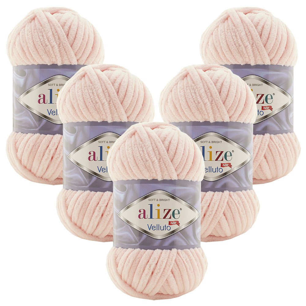 Alize 5 x ALIZE Velluto Häkelwolle, 68 m, Chenillegarn,Kuschelweich für Babydecken, Amigurumi,Samtwolle
