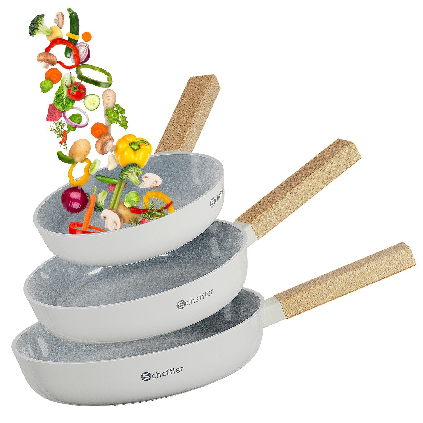 Scheffler Сковороды-Set Pfanne Ø20/24/28 cm Bratpfanne Antihaftbeschichtung Pfanne Induktion, Aluminium (Pfannenset, 3-tlg), Indukion