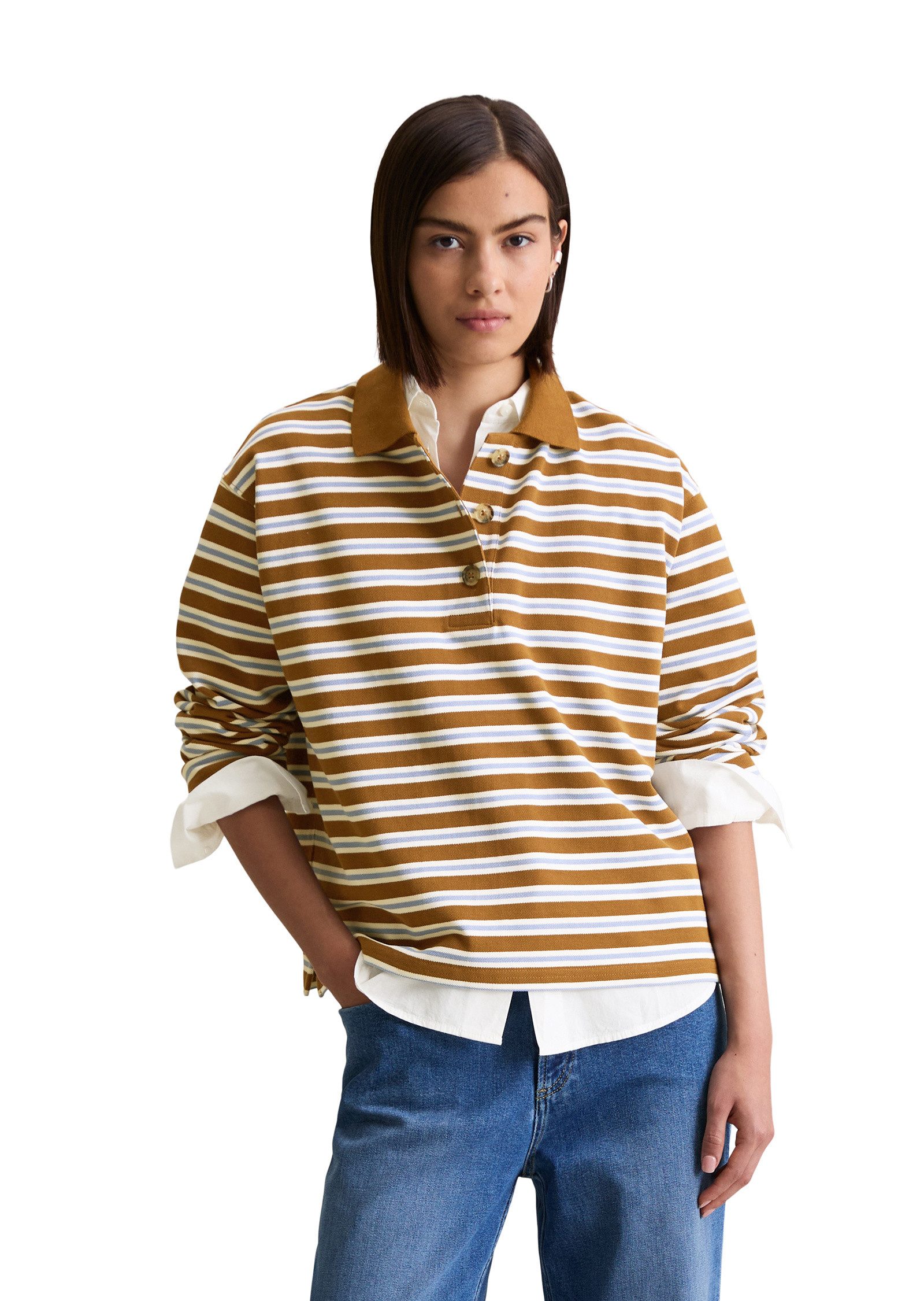 Marc O'Polo DENIM Langarm-Poloshirt aus gestreiftem Heavy Piqué-Jersey günstig online kaufen