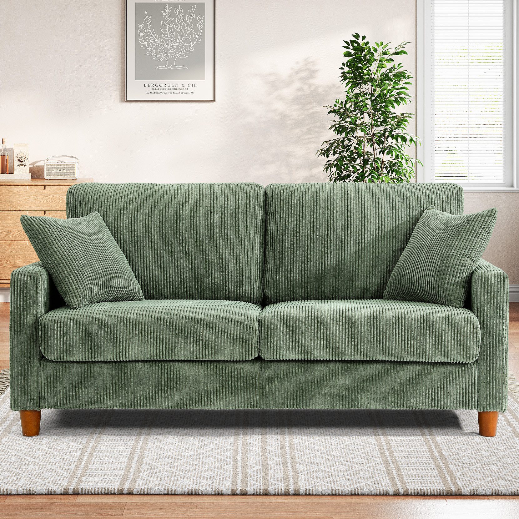 2-Sitzer 178CM Bequeme Cord Loveseat Sofa mit Federkissen für Wohnzimmer, Büro