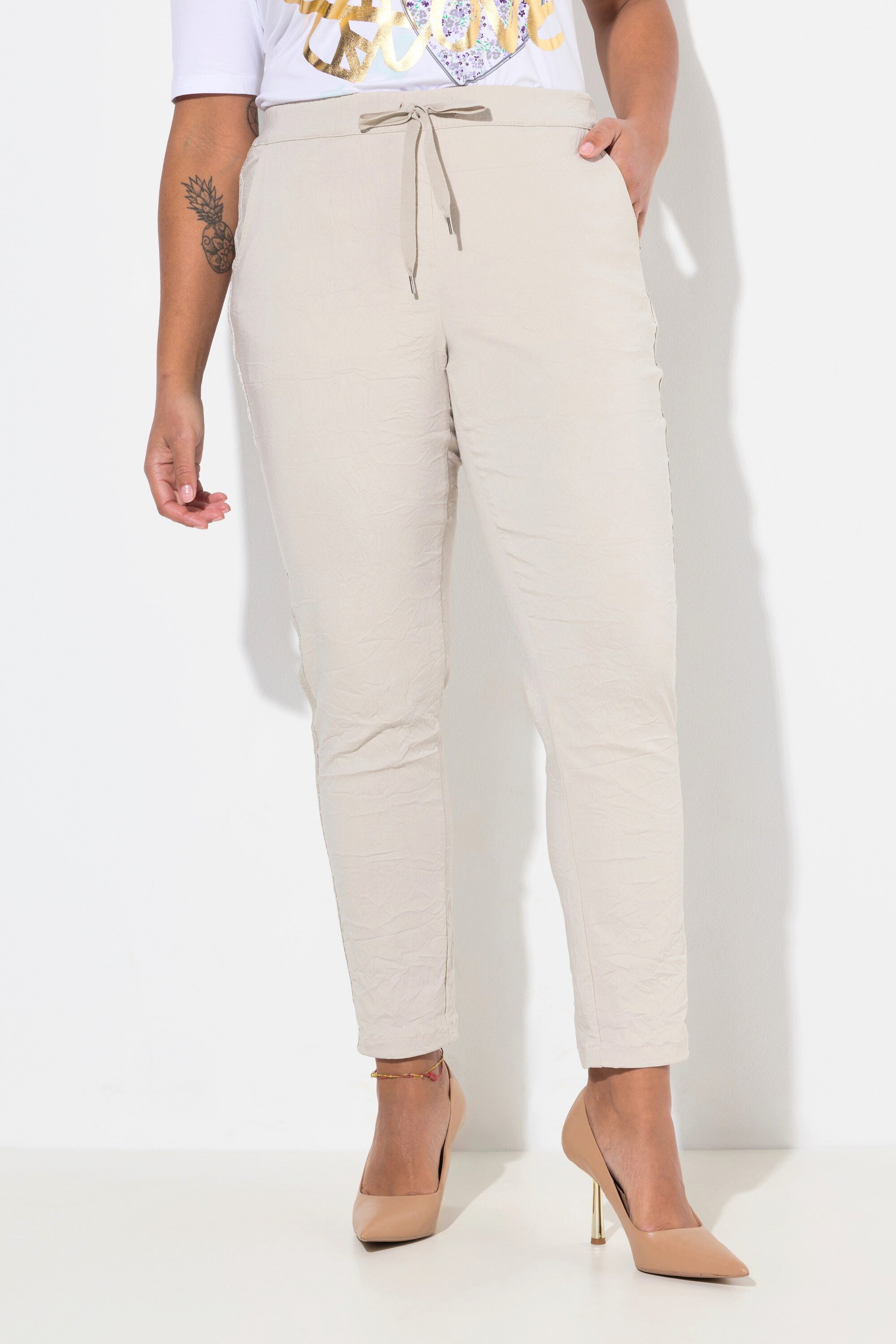 MIAMODA Schlupfhose Crinkle-Hose Glitzer-Seitenstreifen Elastikbund günstig online kaufen