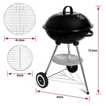 SunJas Holzkohlegrill CA-20 Neu, BBQ Kugelgrill XXL Standgrill Grillwagen Rundgrill kohlegrill