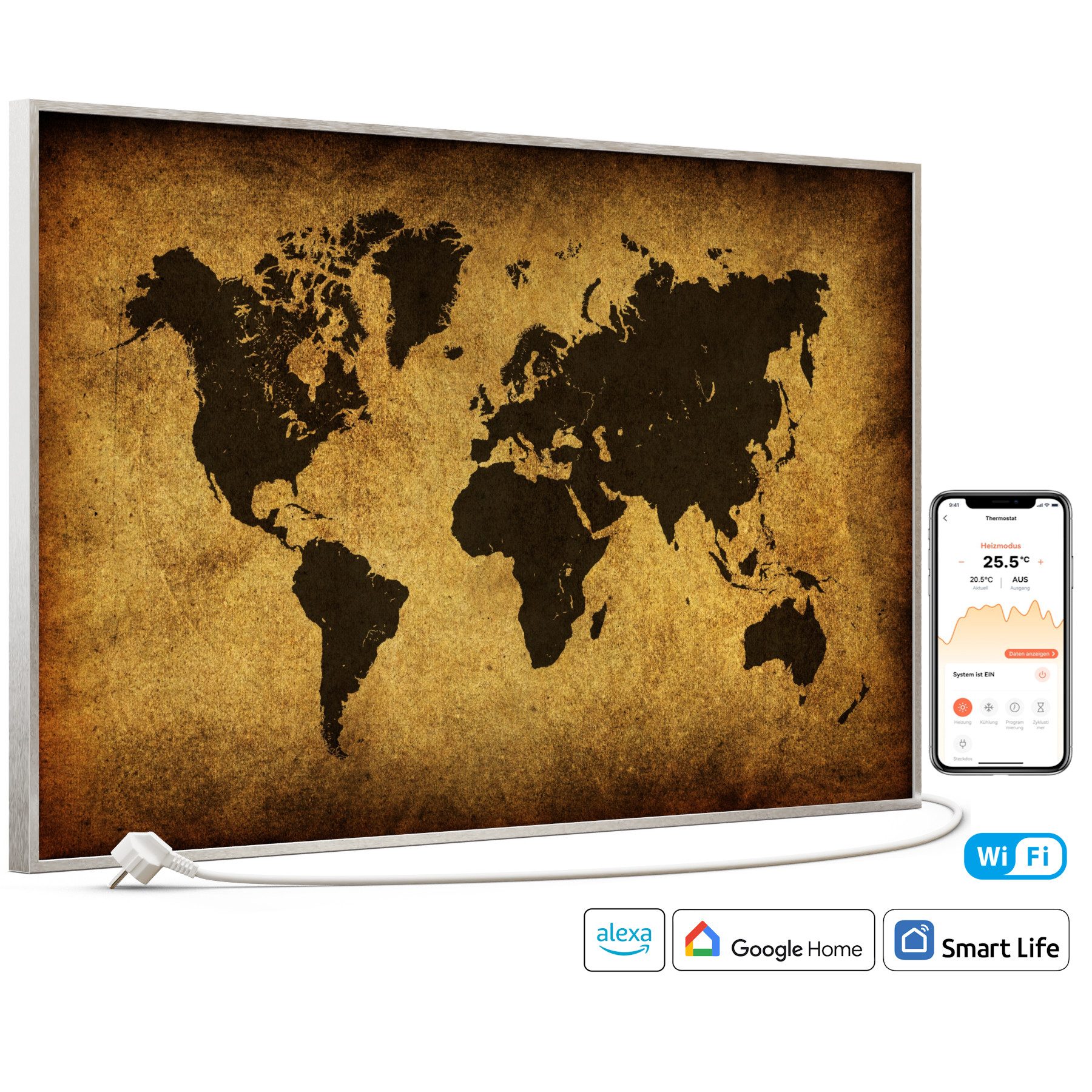 STEINFELD Heizsysteme Infrarotheizung Bild 600W, 100x60cm, Made in Germany, 7 Jahre Garantie, mit Thermostat, Silber