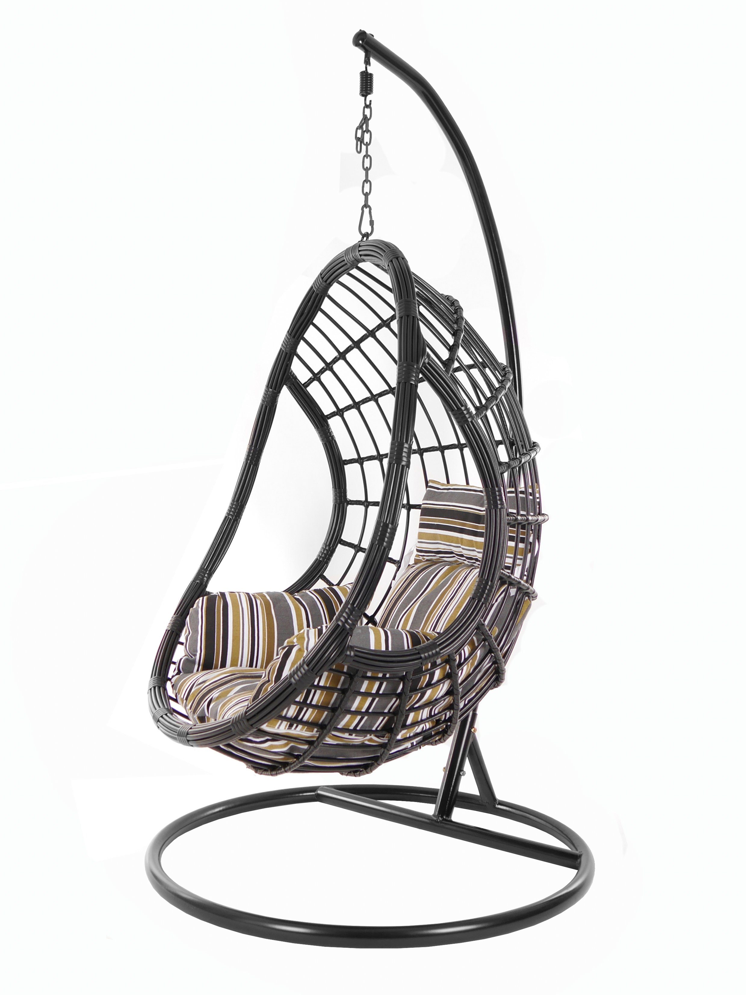 Chair, Gestell Hängesessel Loungemöbel, gestreift Schwebesessel, mit Schwarz, Muster terra) PALMANOVA black, Swing KIDEO Kissen, und Hängesessel natur (7891