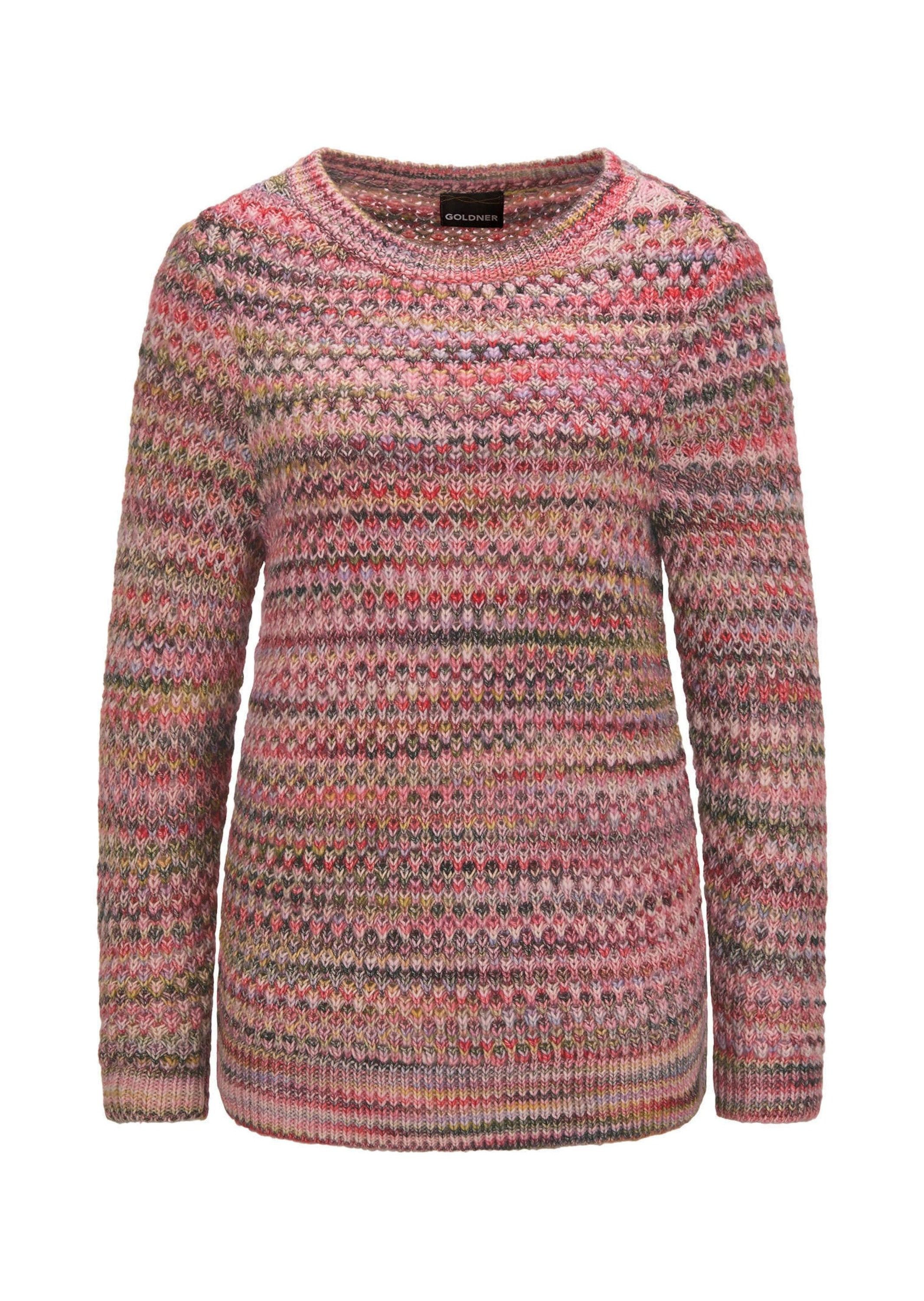 GOLDNER Strickpullover Baumwoll-Pullover in Multicolor Hüftumspielender Pullover mit U-Boot-Ausschnitt, Langarm