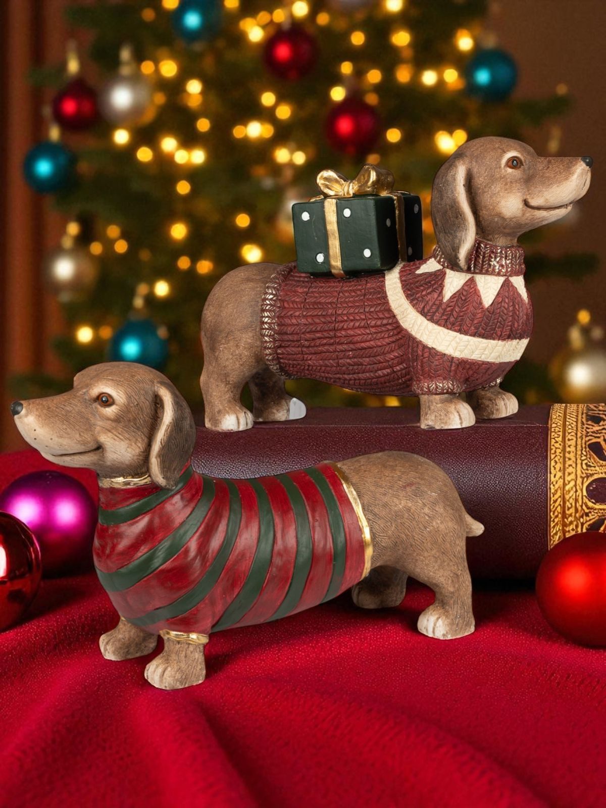 formano Sammelfigur 2er Set Deko Hund Figur Weihnachtsdekoration aus Magnesia 30x 52 cm