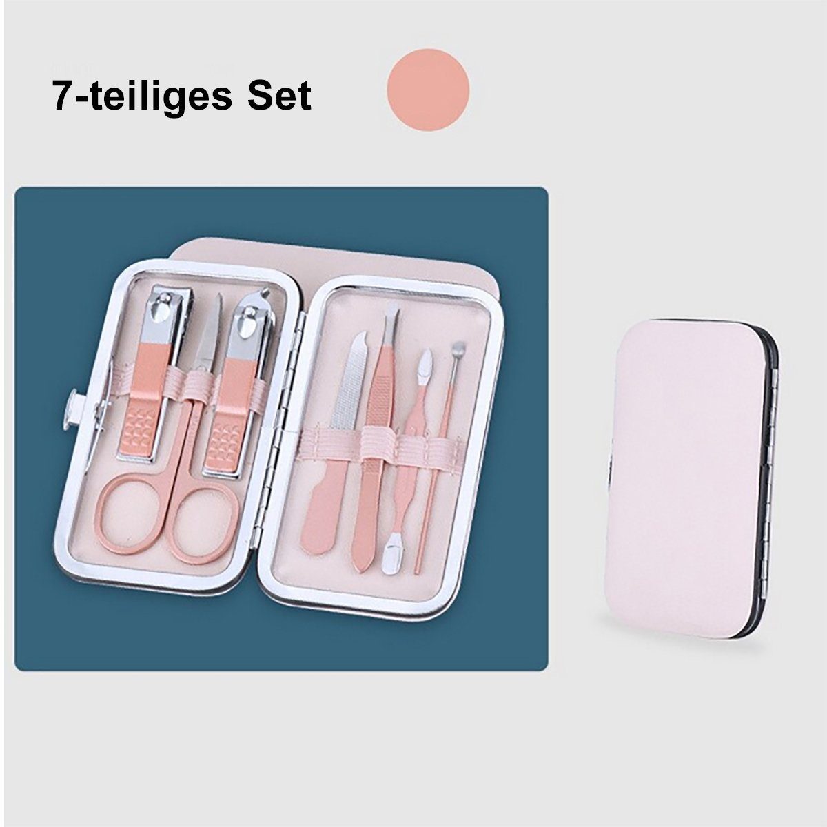 TPFBeauty Maniküre-Pediküre-Set mit Etui, 7-tlg., Nagelschere, Nagelknipser, Pinzette uvm. Nagel Set, Edelstahl Maniküre Set Pediküre Set in Aufbewahrungs-Etui - Rosa