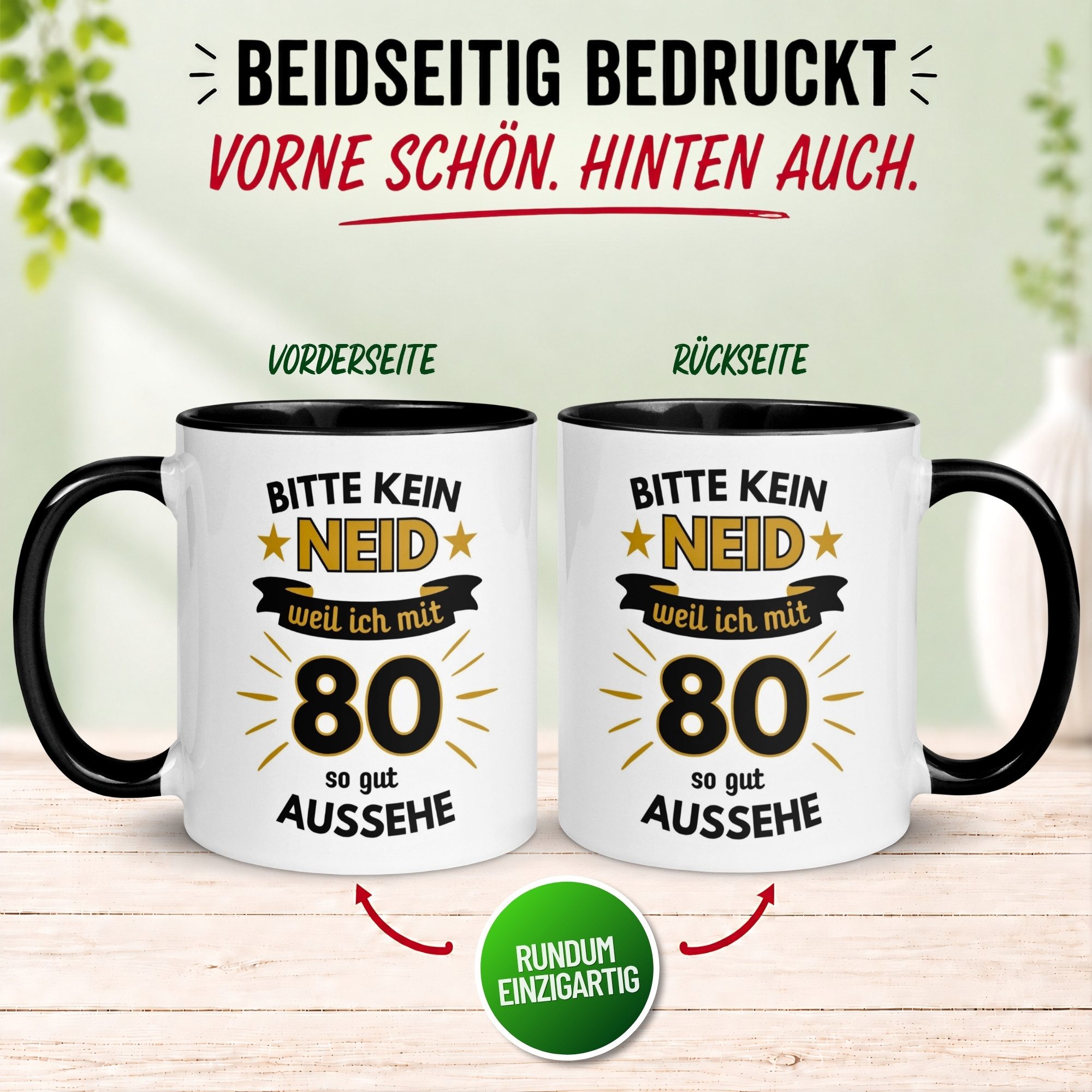 Momentals Tasse Geburtstag Geschenk Mann 80 – „Bitte kein Neid“ – Geburtstagsgeschenk, Gratis Versand · Links-&Rechtshänder · Spülmaschinenfest – Bild 4 von 5