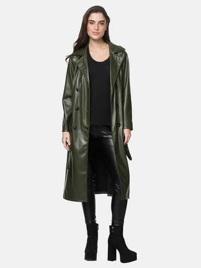 Elara Lederimitatmantel Elara Damen Langer Langer Trenchcoat (1-tlg)